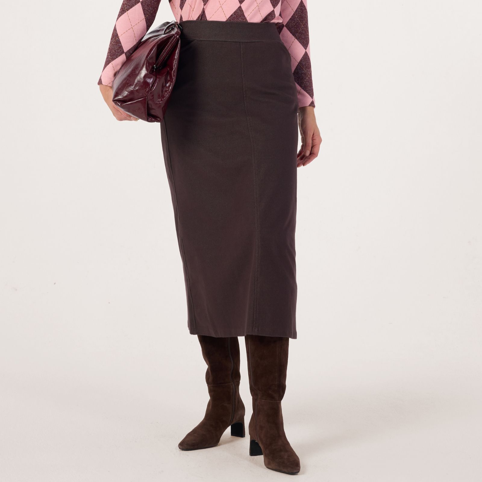 Kim & Co Deluxe Denim Knit Long A-Line Skirt