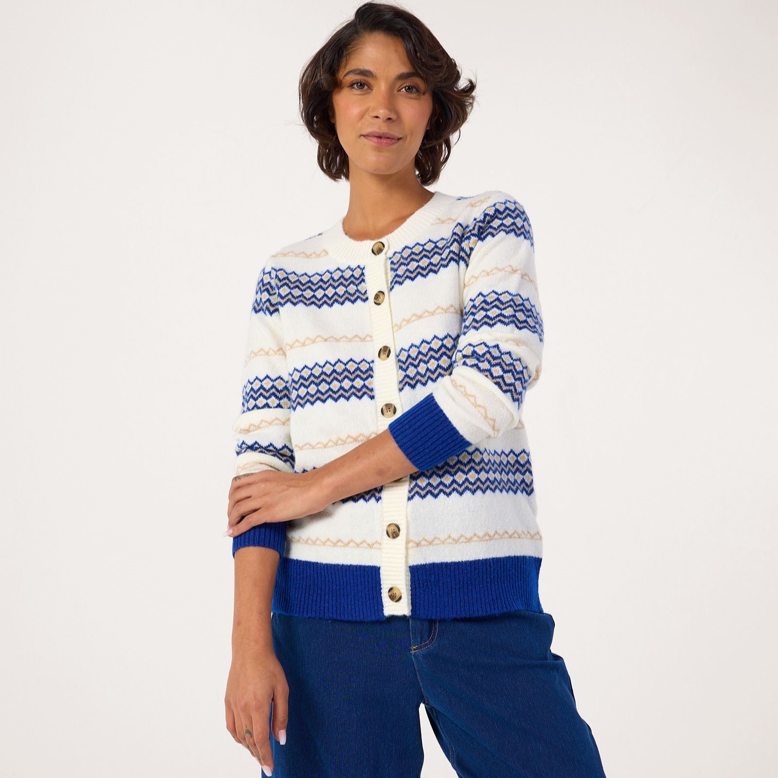 Denim & Co. Stripe Fair Isle Cardigan
