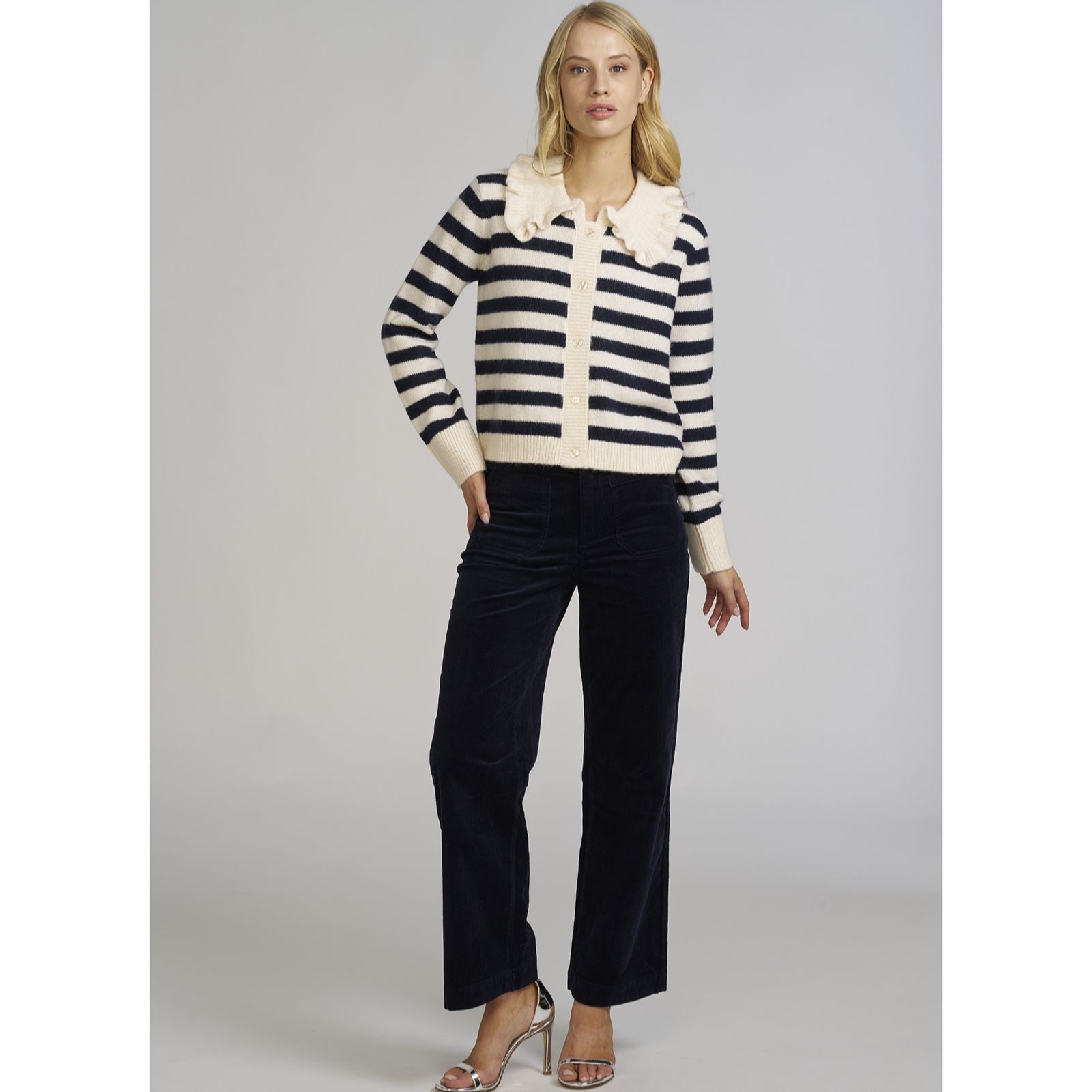 ELLE Get The Look Striped Wide Collar Cardigan