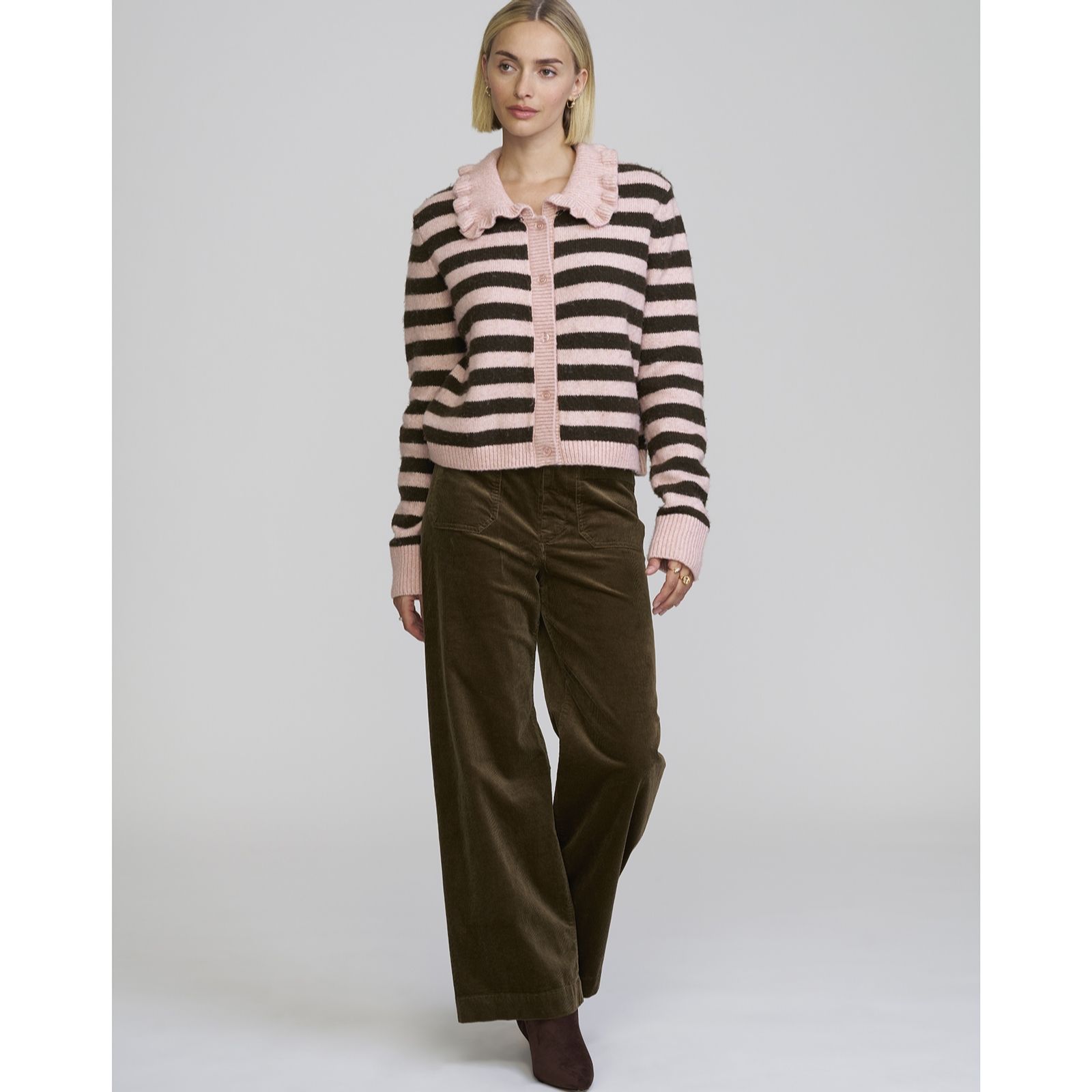 ELLE Get The Look Striped Wide Collar Cardigan
