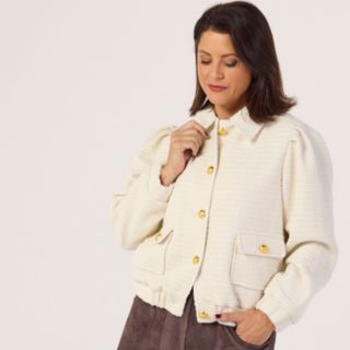 Helene Berman x Katy Wool Blend Tweed Textured Bomber Jacket