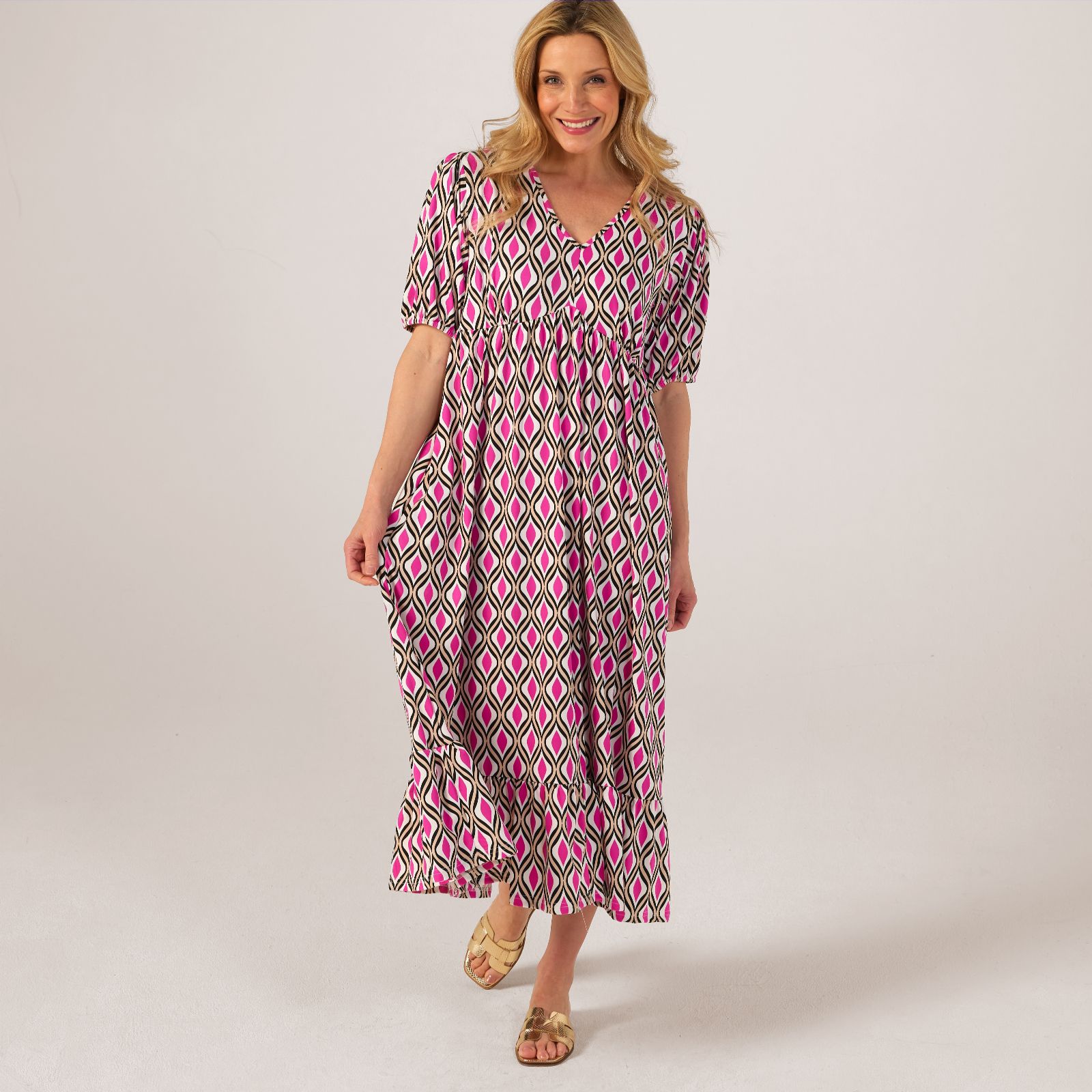 Frank Usher Printed Jersey V-Neck Dress - QVC UK