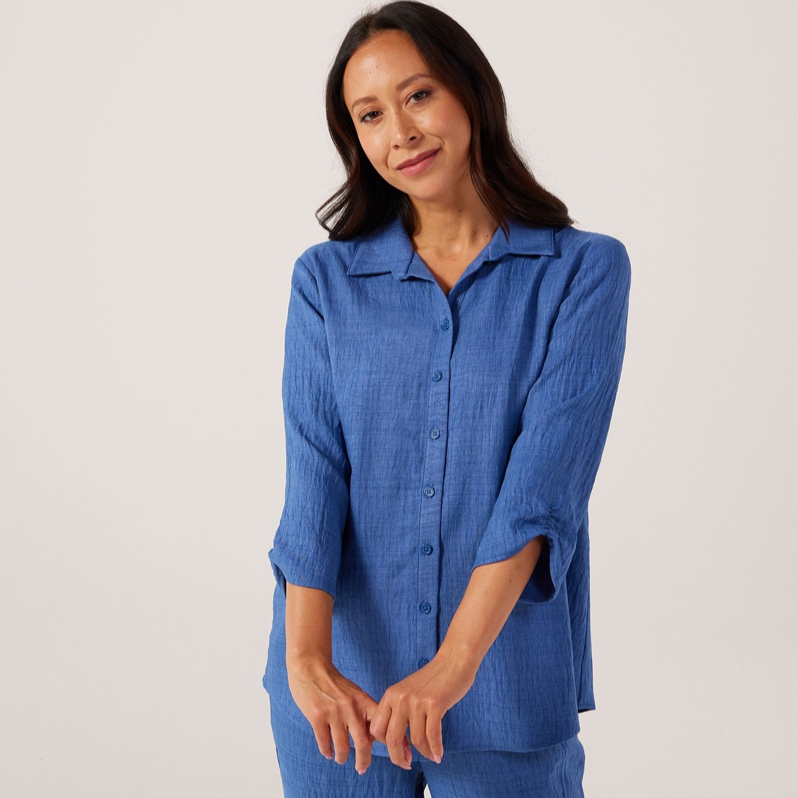 Kim & Co Linen Style Poplin 3/4 Sleeve Shirt