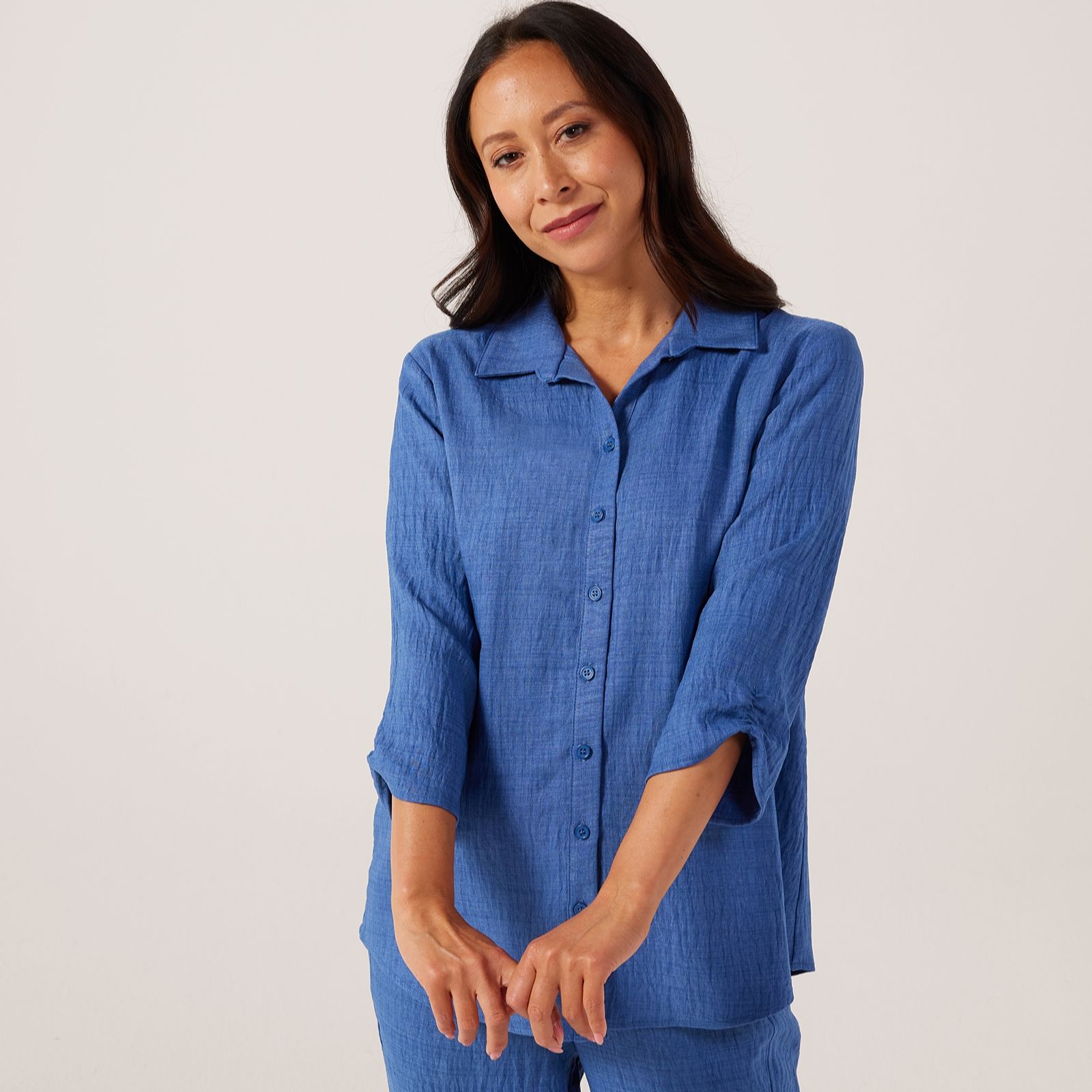 Kim & Co Linen Style Poplin 3/4 Sleeve Shirt