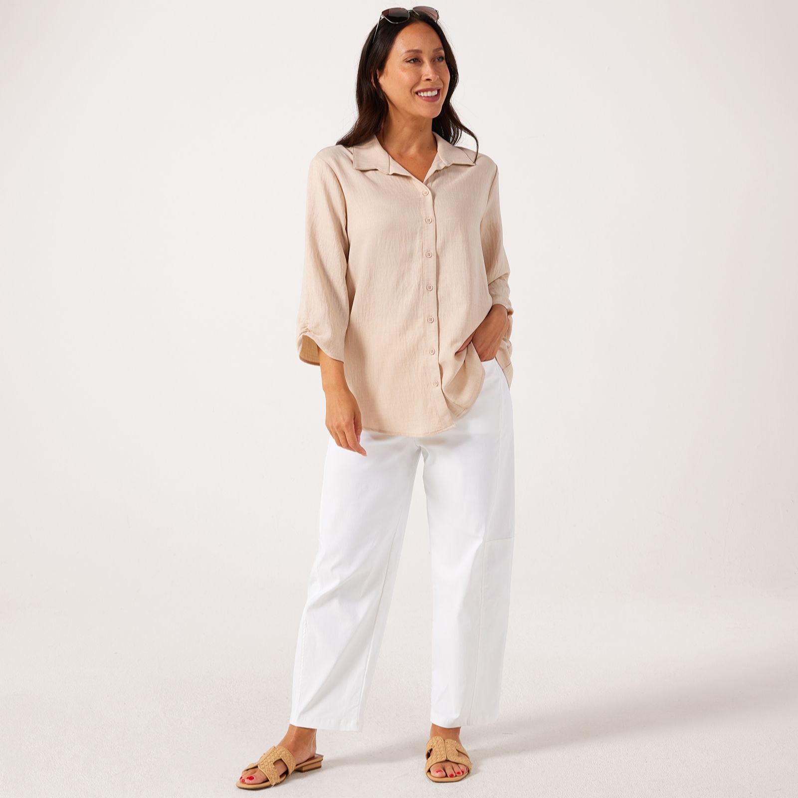Kim & Co Linen Style Poplin 3/4 Sleeve Shirt