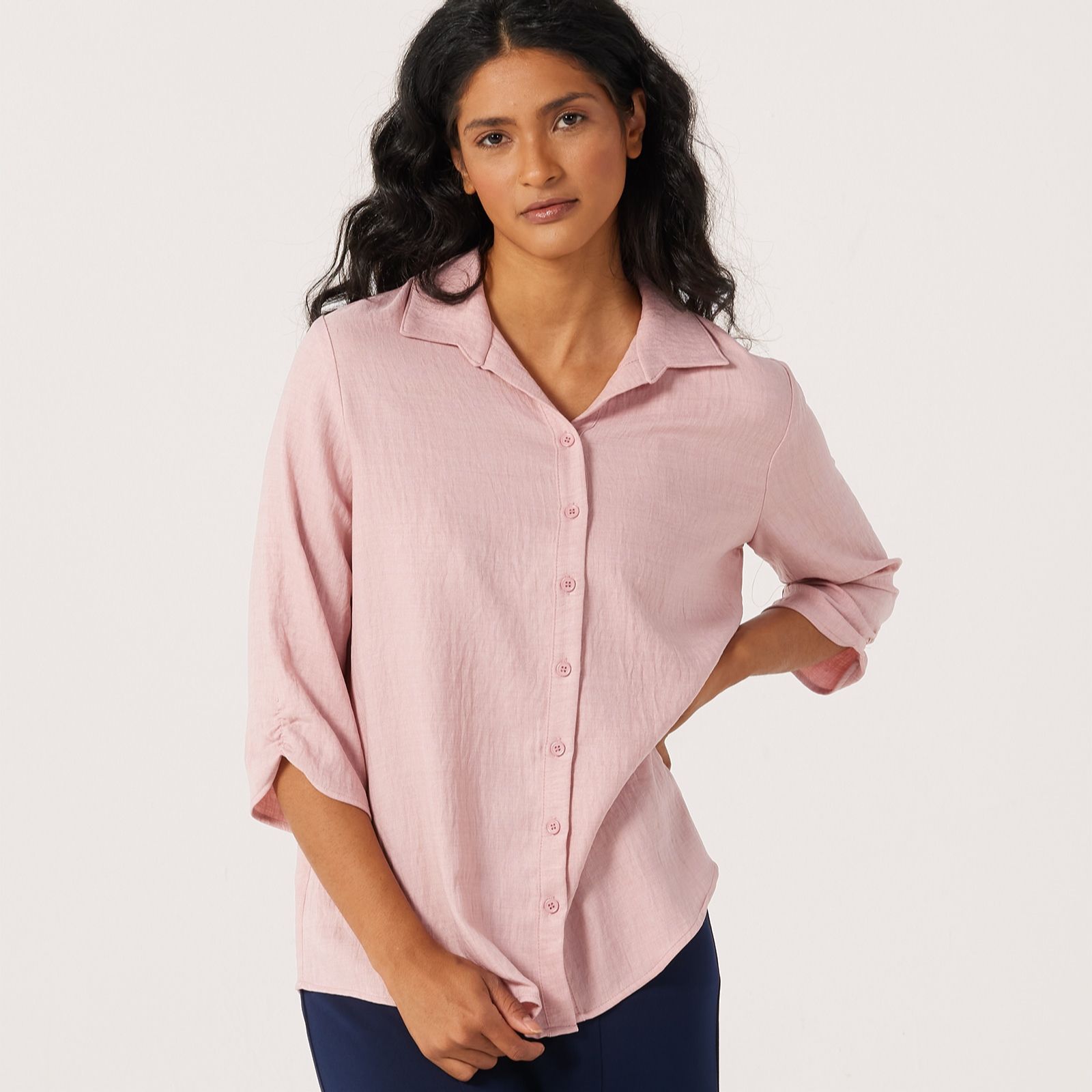 Kim & Co Linen Style Poplin 3/4 Sleeve Shirt