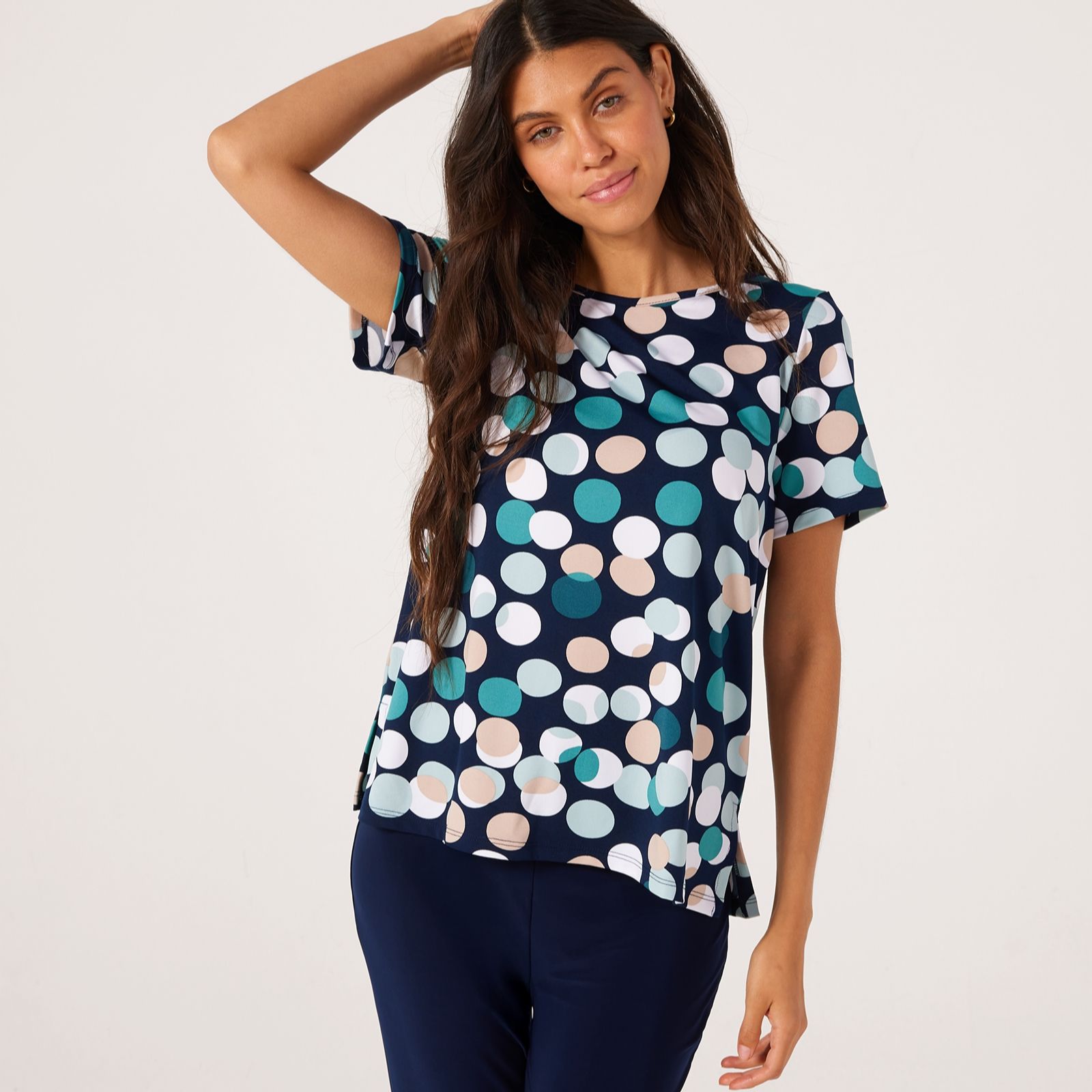 Kim & Co Printed Brazil Jersey Short Sleeve Top With Side Slits