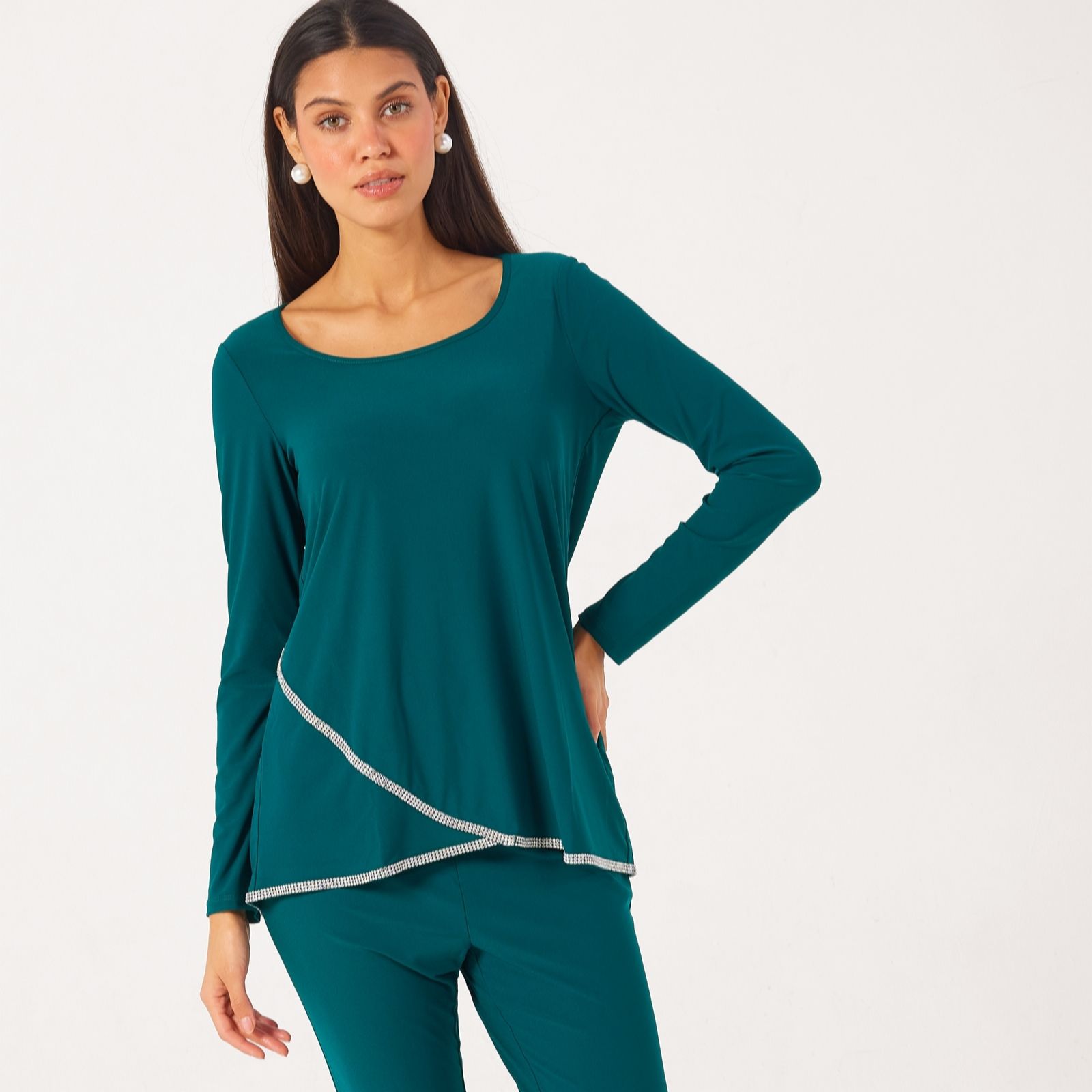 Nina Leonard 2 Piece Crystal Trim With Tulip Hem