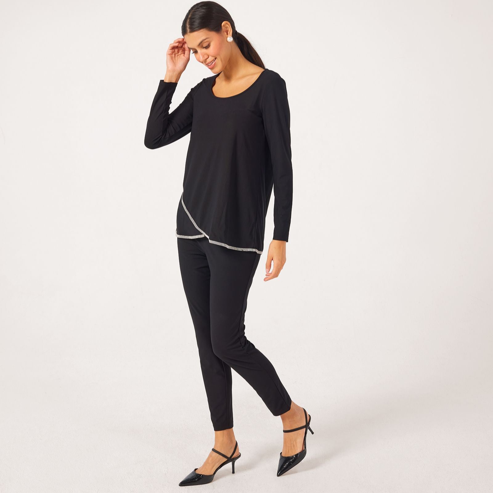 Nina Leonard 2 Piece Crystal Trim With Tulip Hem