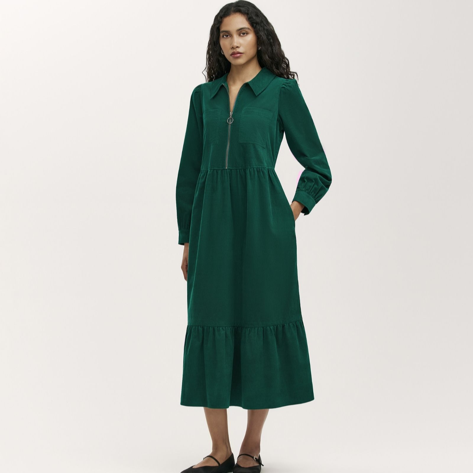 Finery London Callie Cordouroy Zip Up Midi Dress