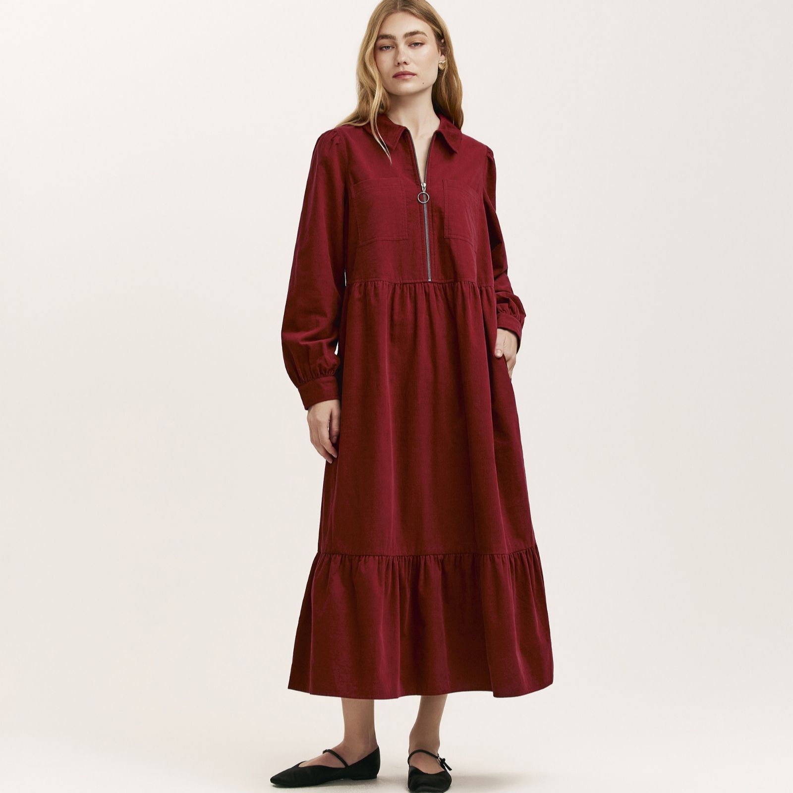 Finery London Callie Cordouroy Zip Up Midi Dress