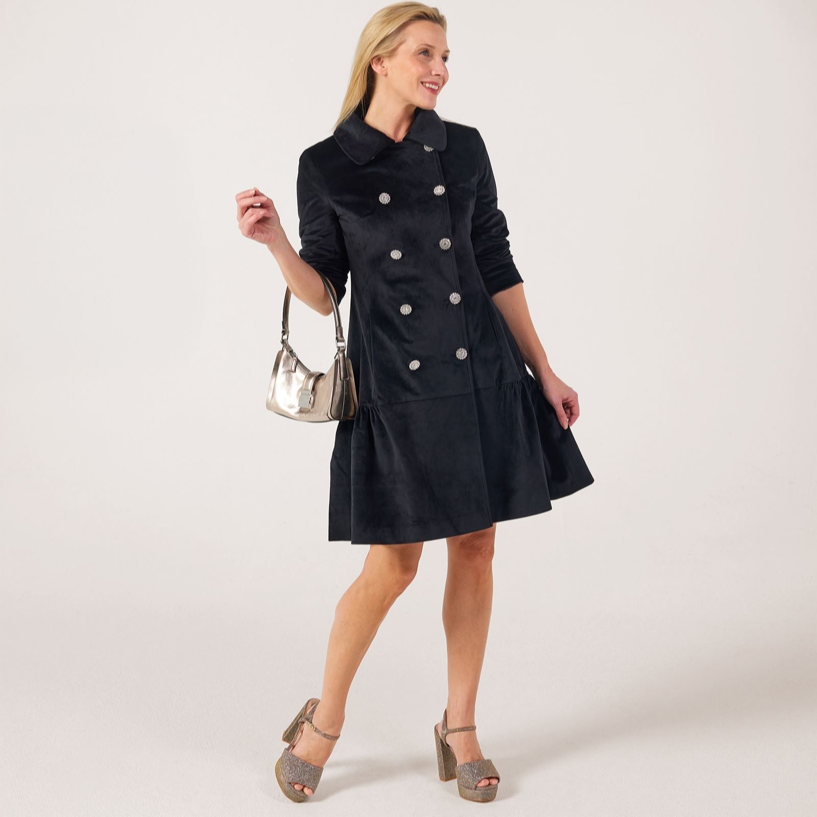 Helene Berman Icon Velvet Frill Hem Coat