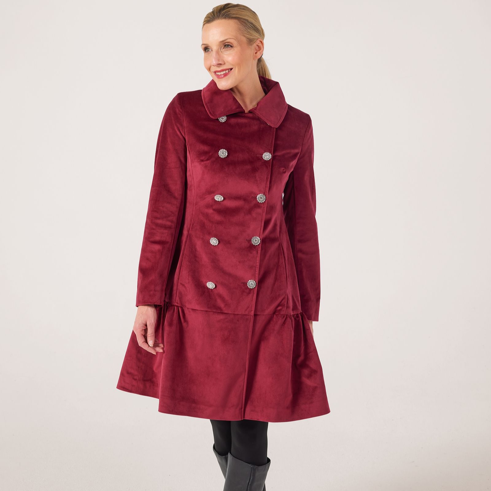 Helene Berman Icon Velvet Frill Hem Coat
