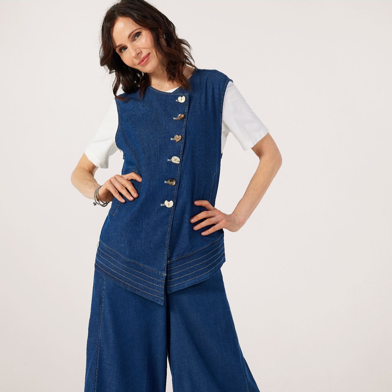 Malissa J Light Denim Tabard Waistoat Contrast Stitch