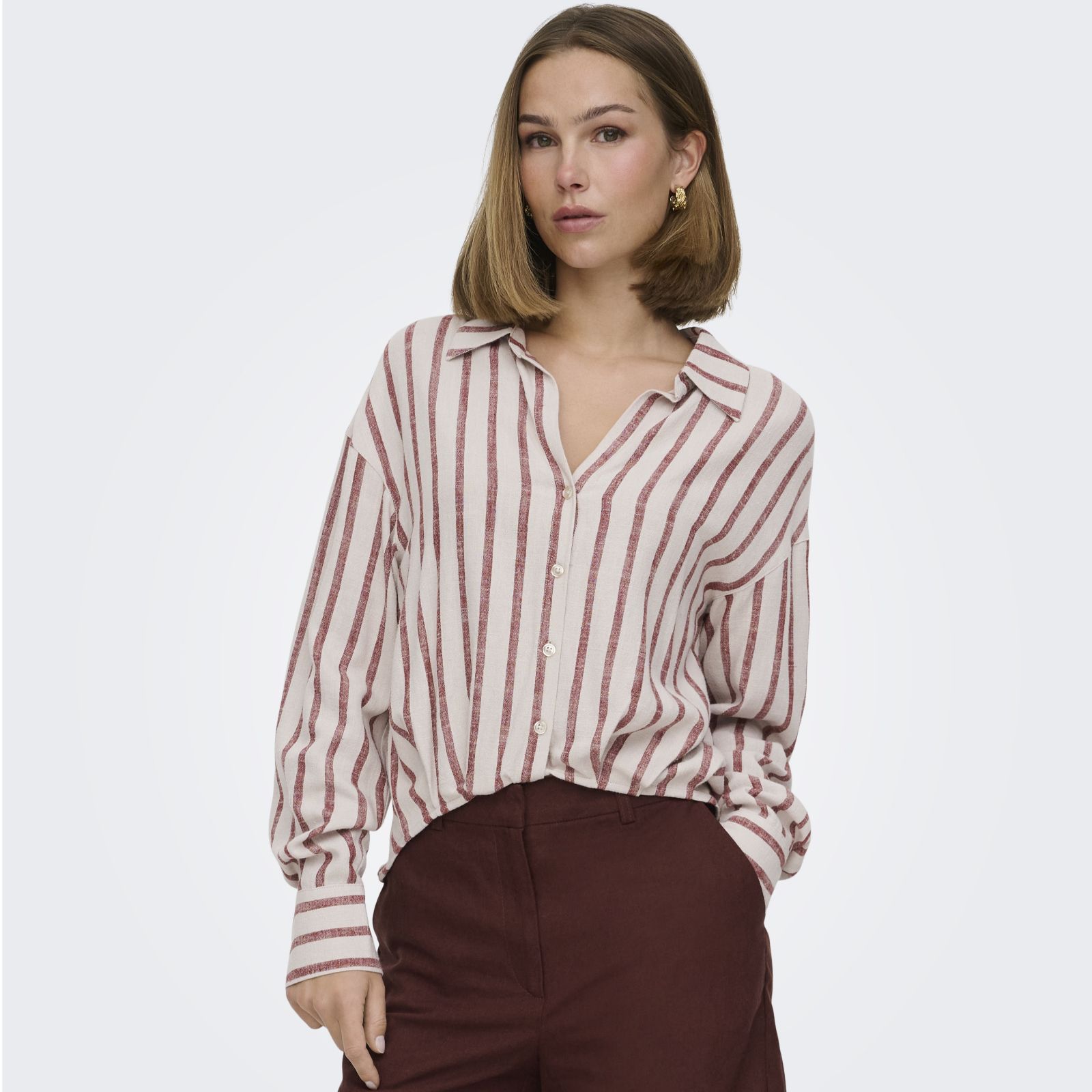 Only Seista Linen Blend Button Down Blouse