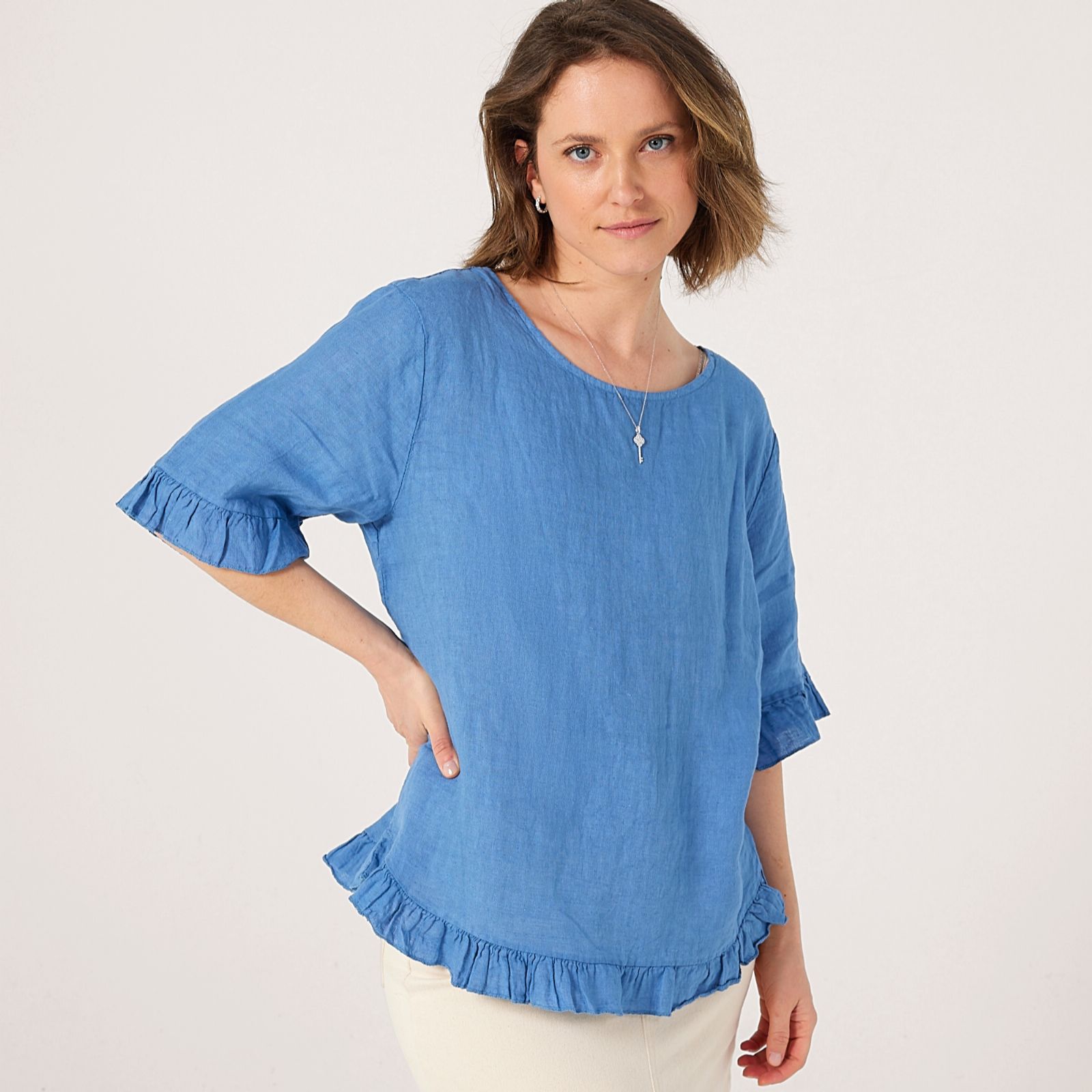 Izabel London Linen Frill Edge Blouse