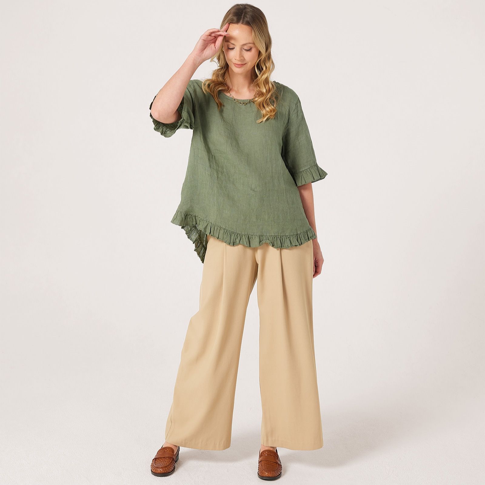 Izabel London Linen Frill Edge Blouse