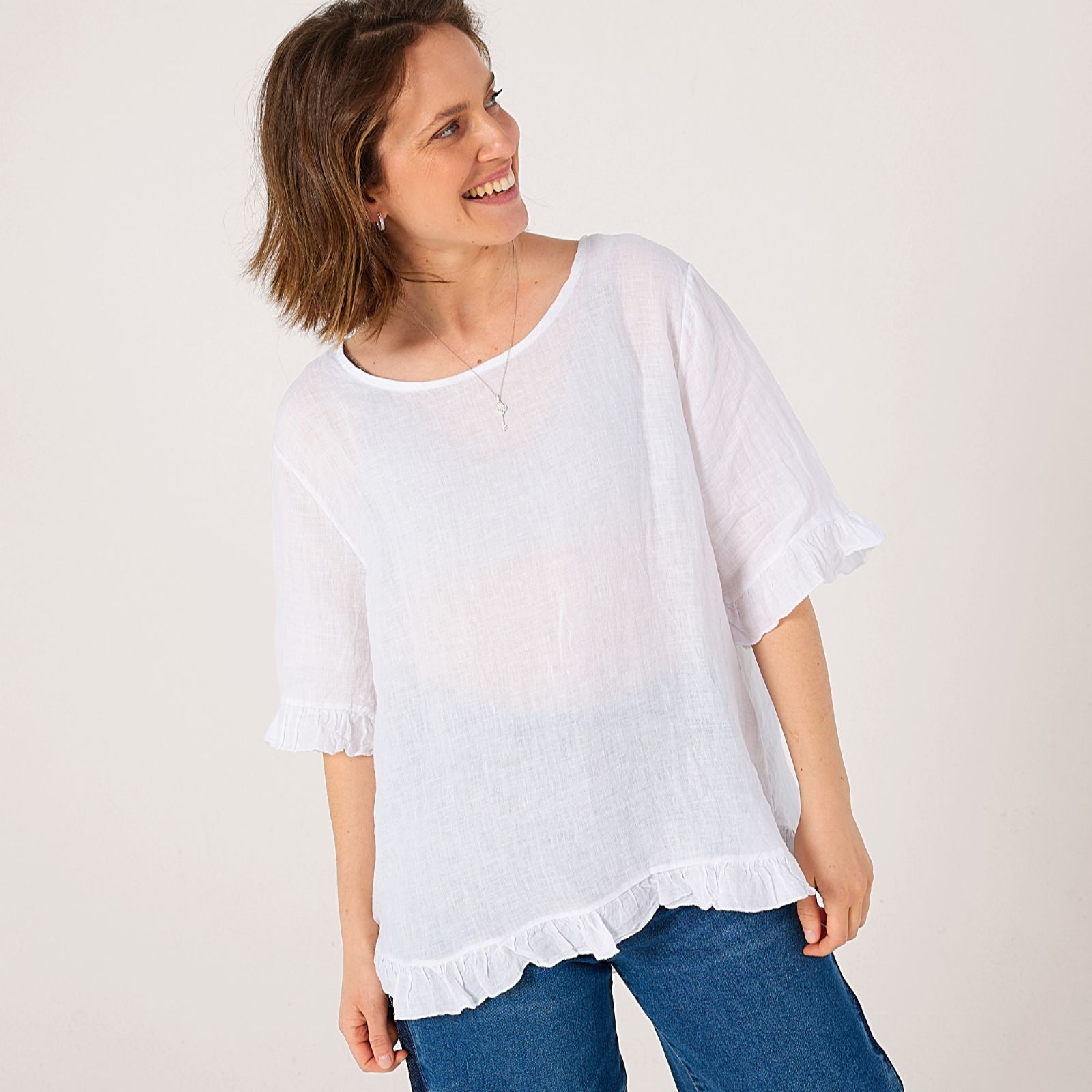 Izabel London Linen Frill Edge Blouse