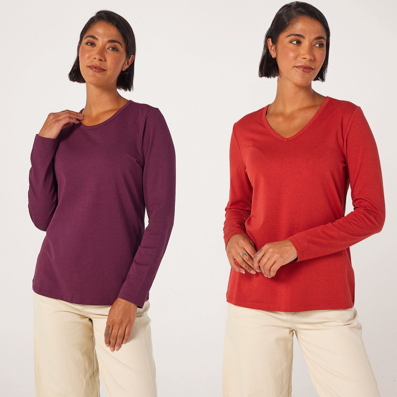 Denim & Co. Essentials Long Sleeve Top 2 Pack