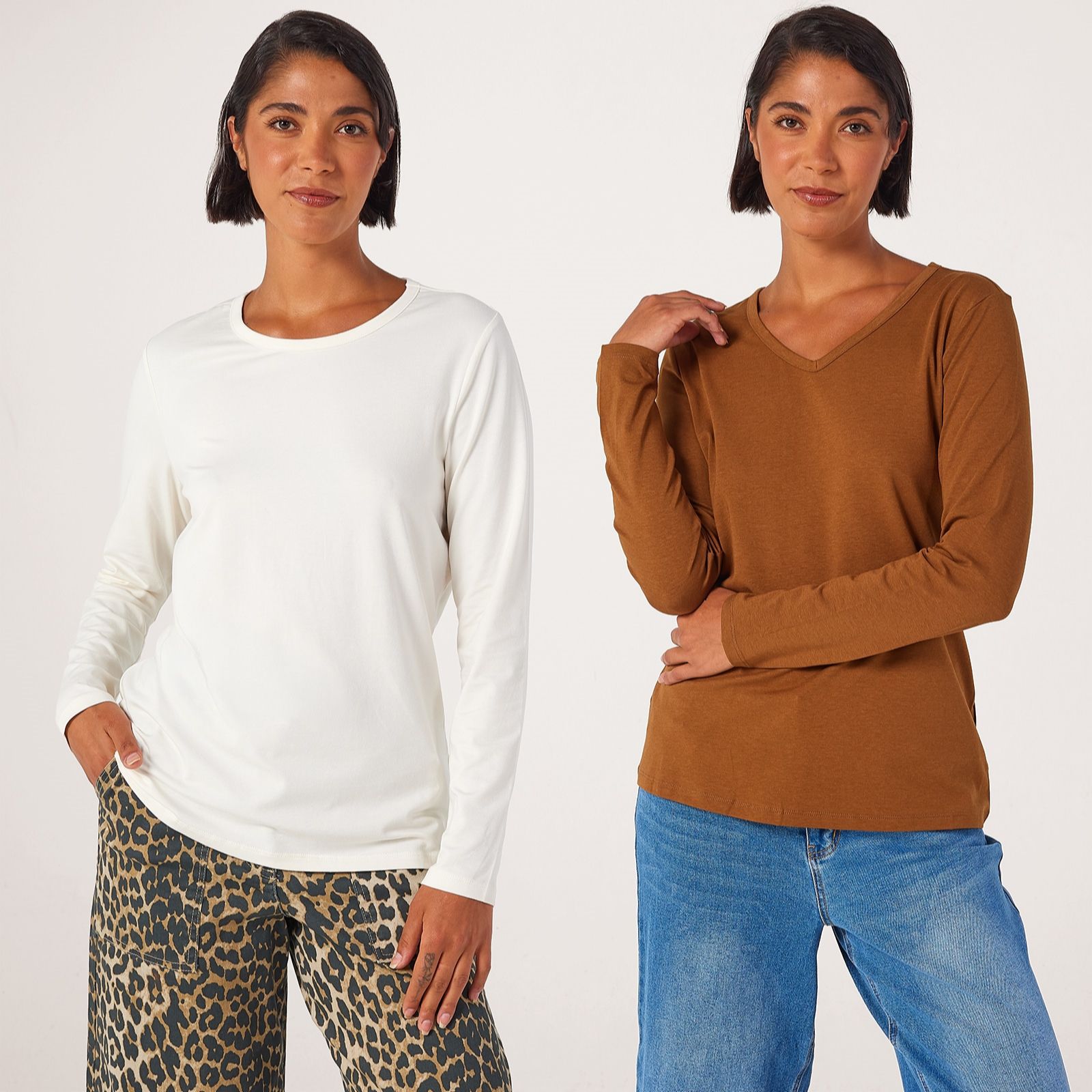 Denim & Co. Essentials Long Sleeve Top 2 Pack