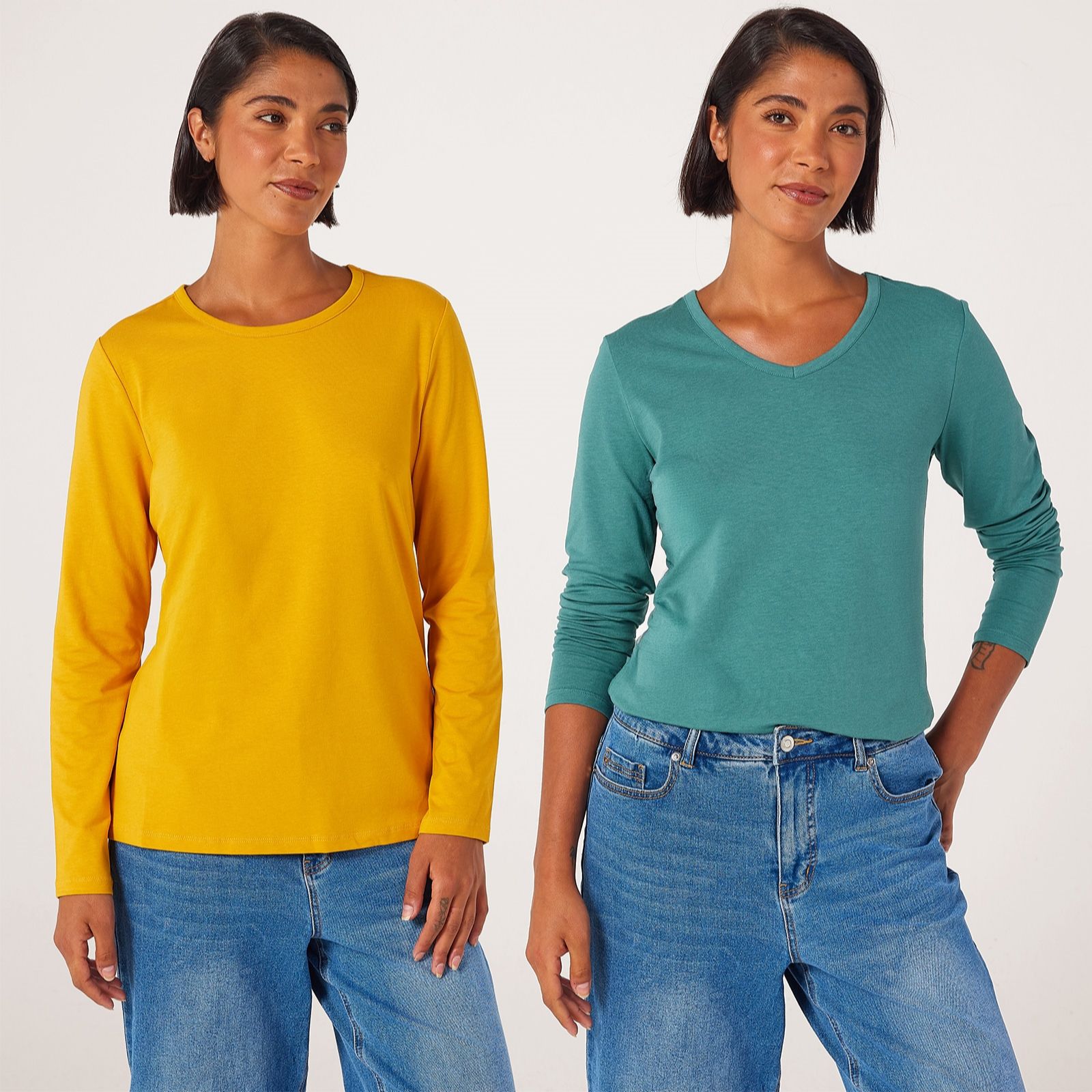 Denim & Co. Essentials Long Sleeve Top 2 Pack