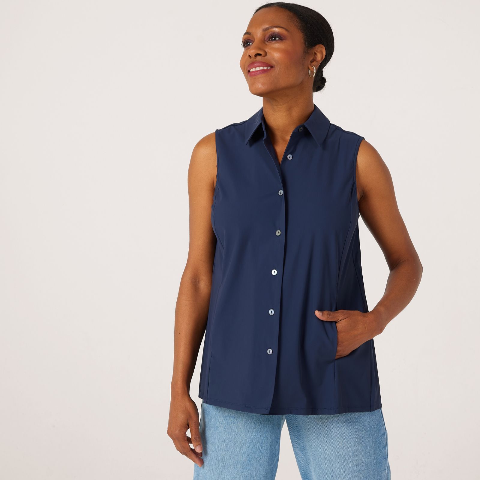 MarlaWynne Collection Stretch Tech Pleated Top