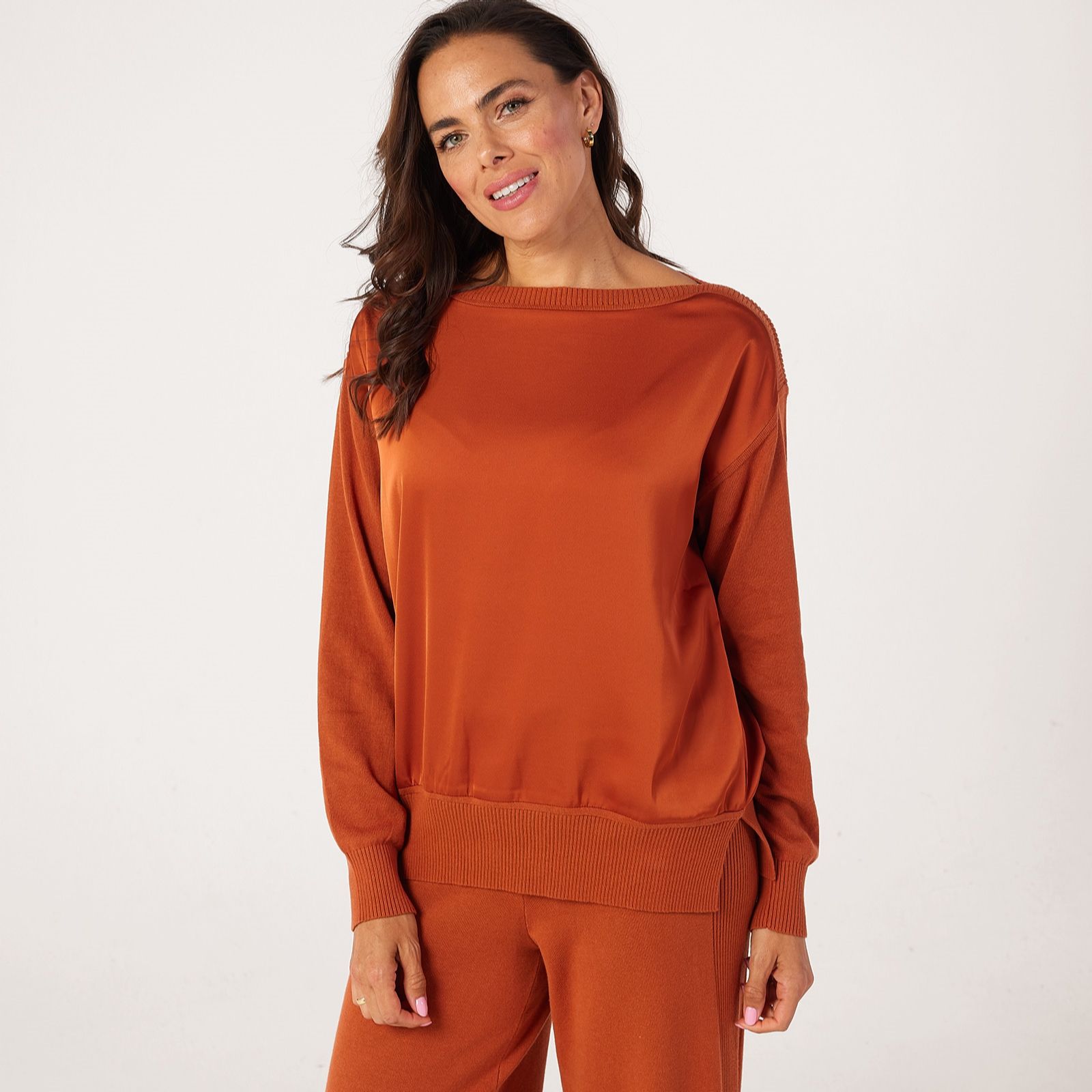 MarlaWynne Collection Mixed Media Satin Relaxed Top