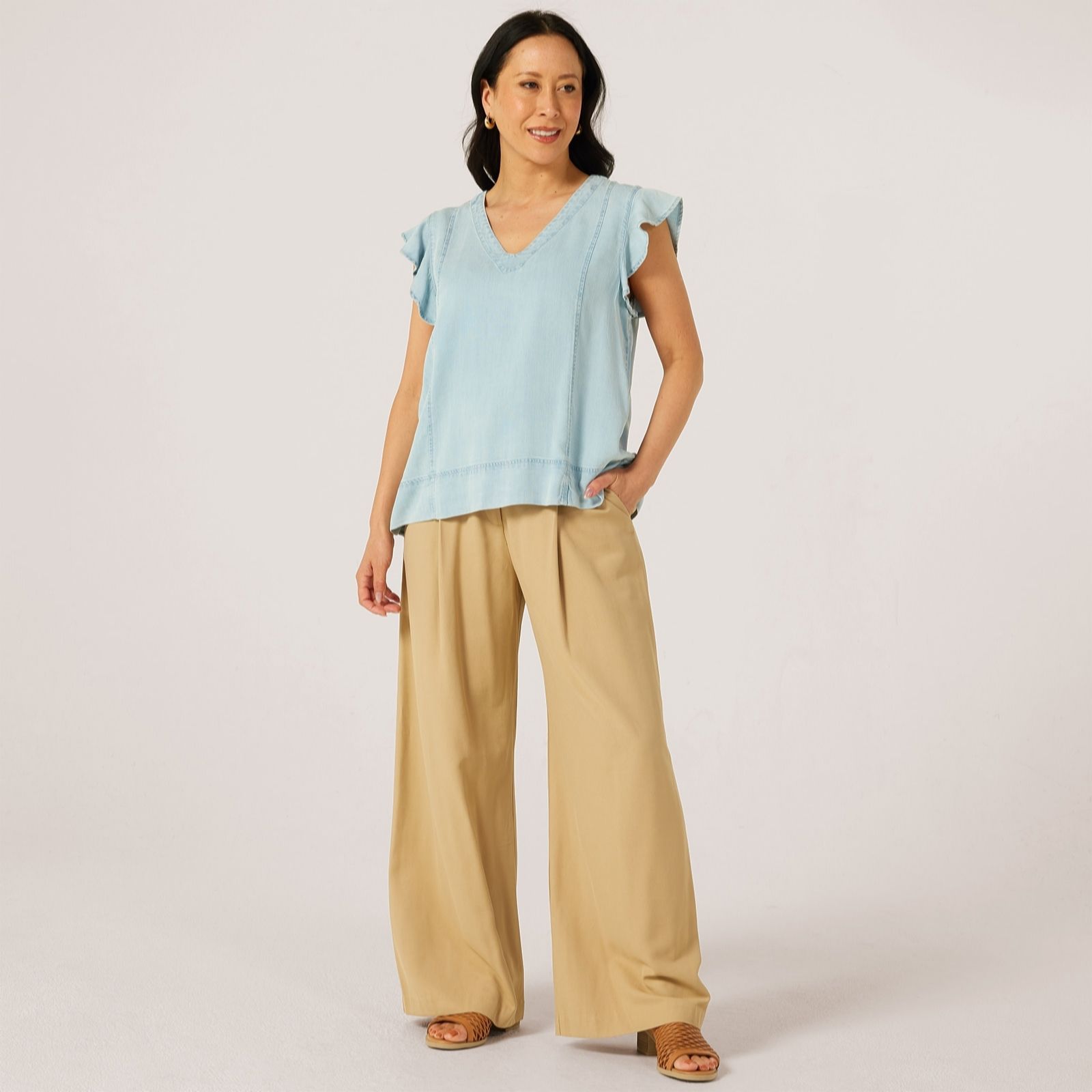 Masai Copenhagen Dalali Soft Denim Frill Sleeve Top