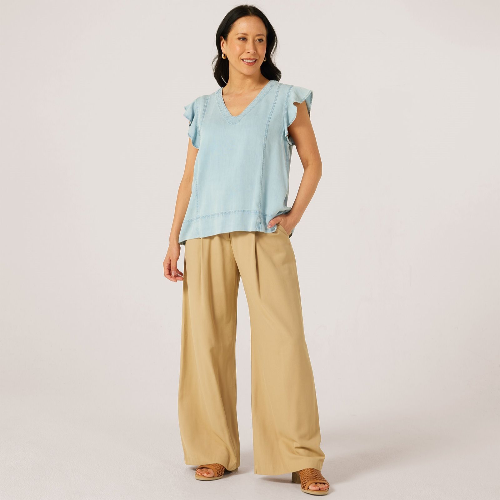 Masai Copenhagen Dalali Soft Denim Frill Sleeve Top