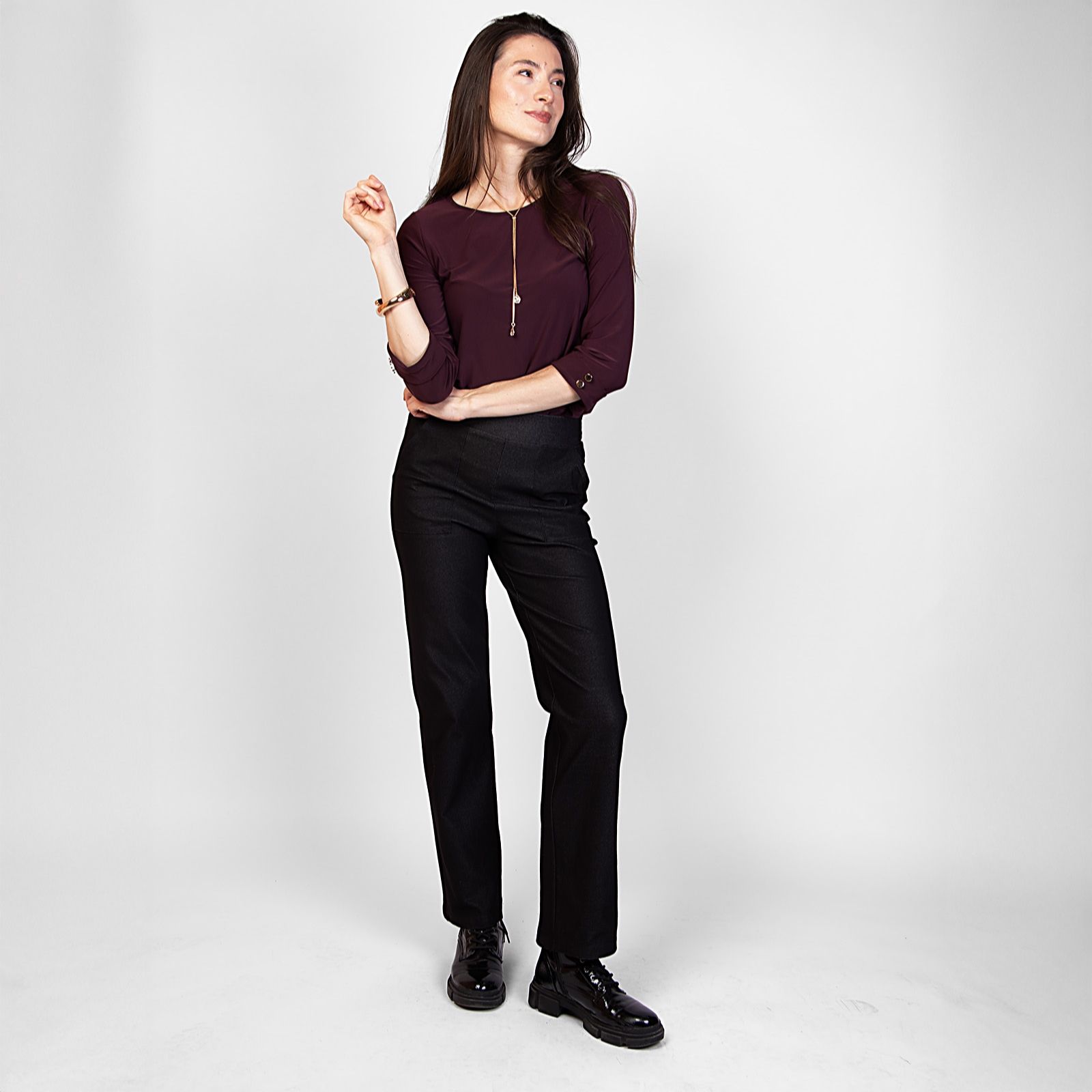 Kim & Co Deluxe Denim Knit Estelle Straight Leg Standard Trousers