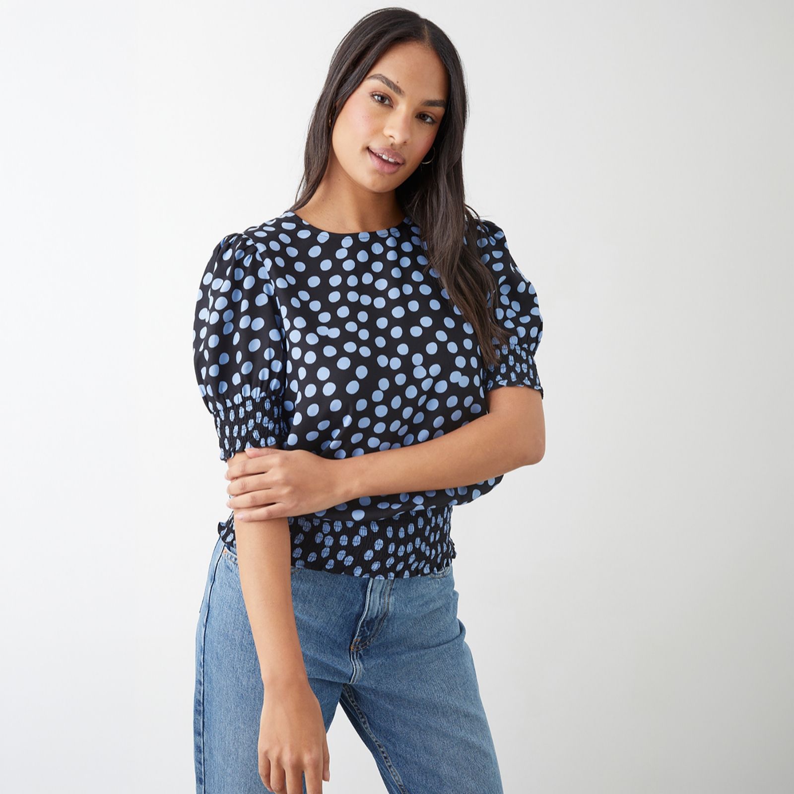 Dorothy Perkins Spot Print 100% Viscose Puff Sleeve Top