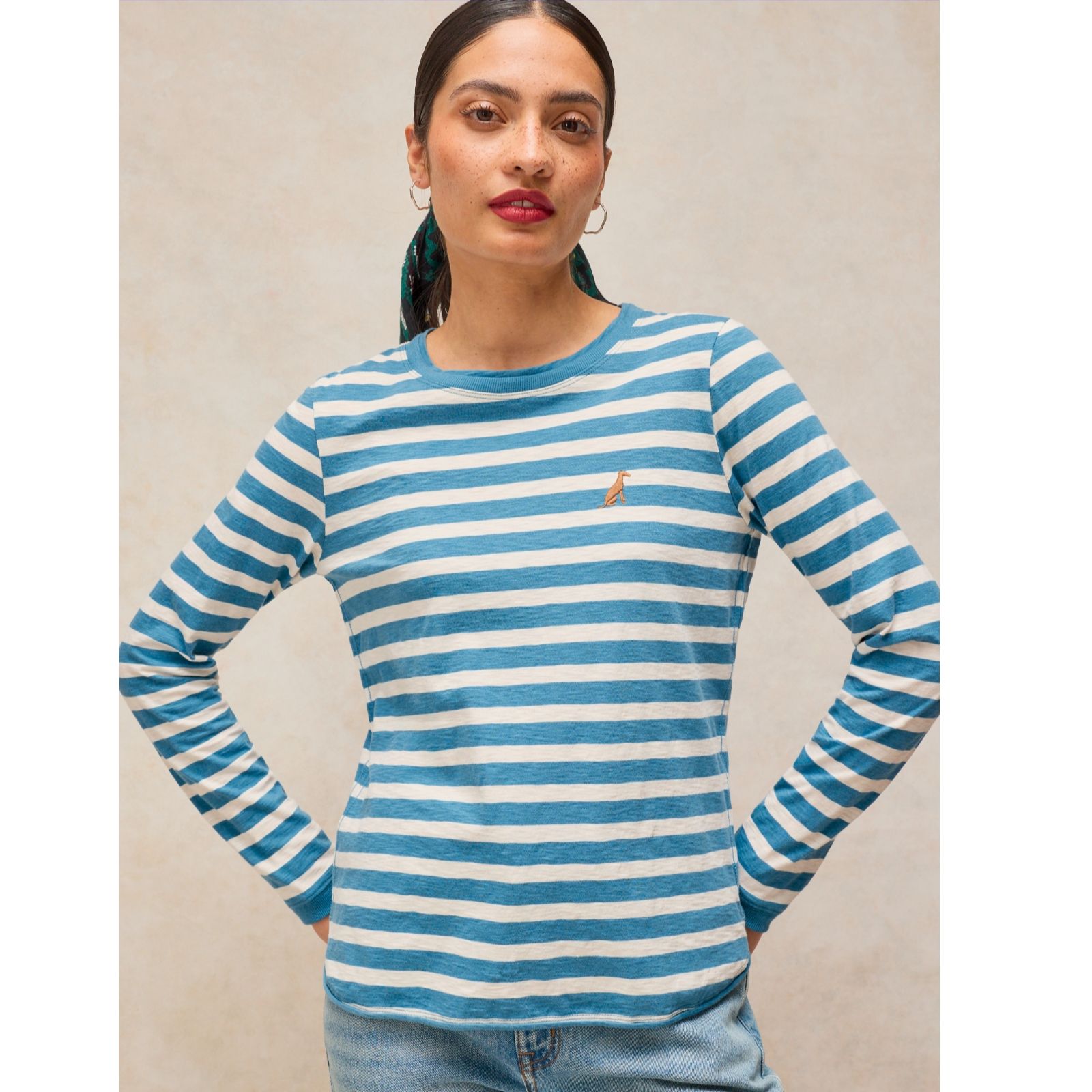 White Stuff Clara Stripe Embroidered Tee