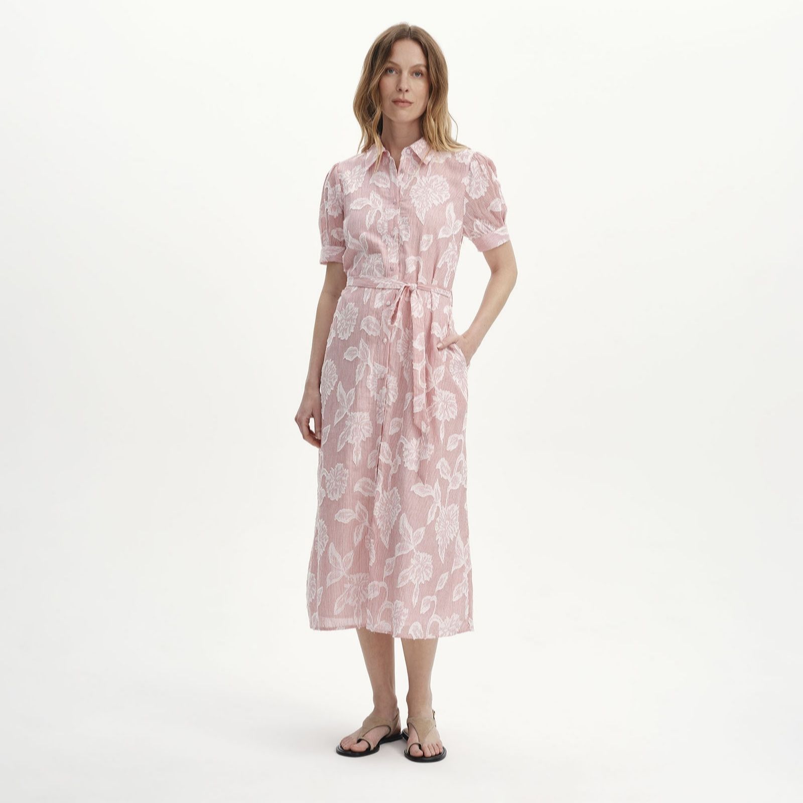 Finery London Mariah Cotton Floral Striped Jacquard Dress Standard