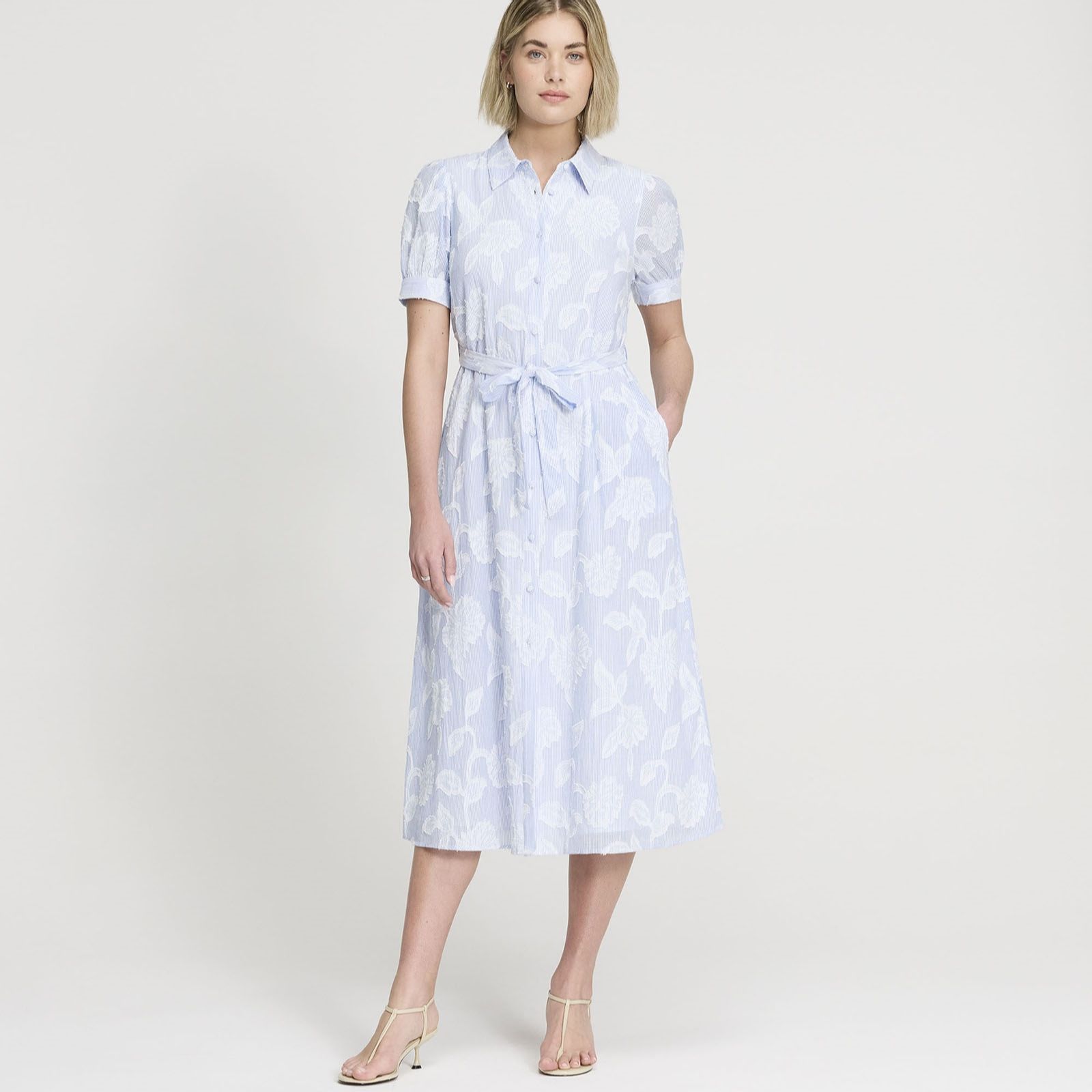 Finery London Mariah Cotton Floral Striped Jacquard Dress Standard