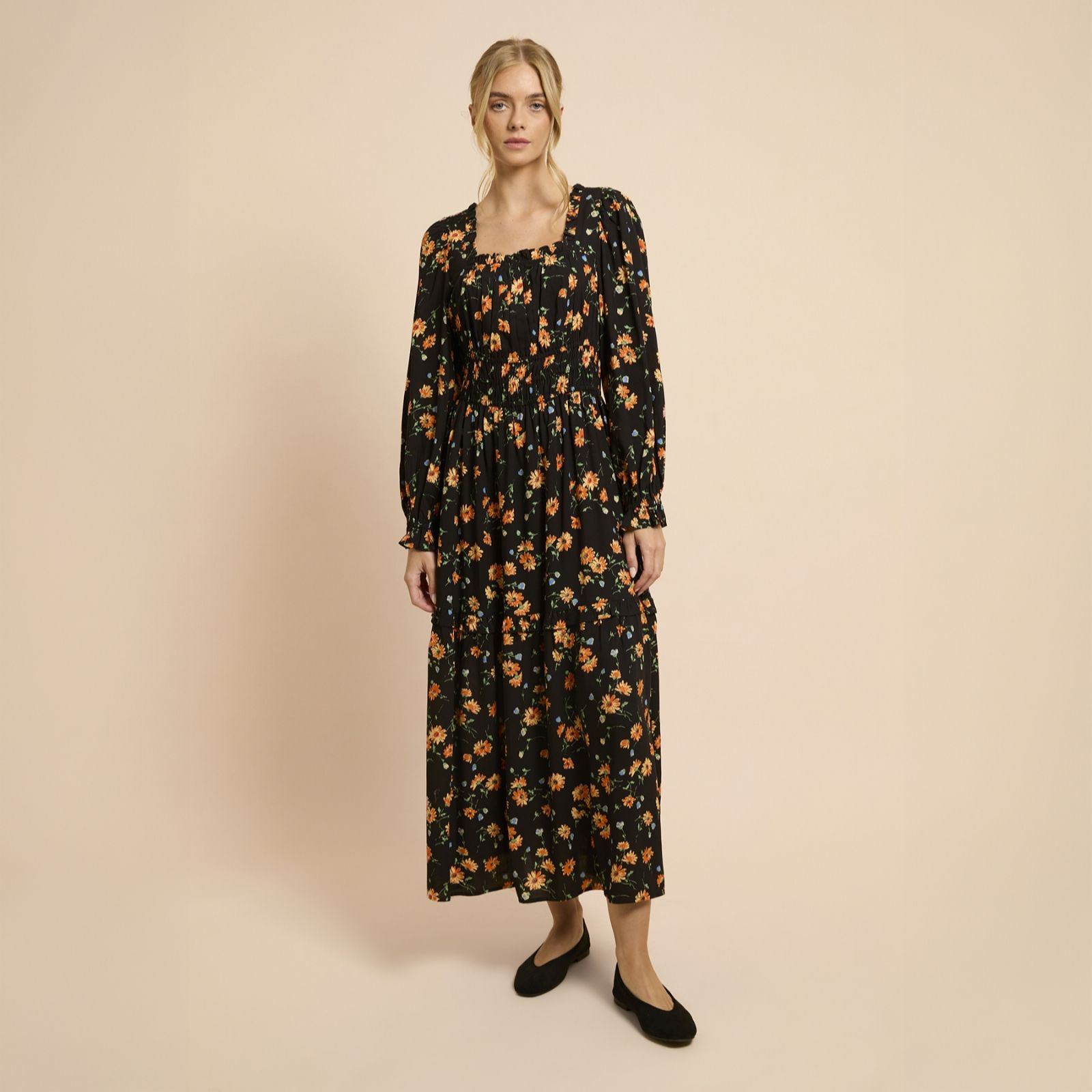 Dorothy Perkins Square Neck Blouson Sleeve Tiered Maxi Dress