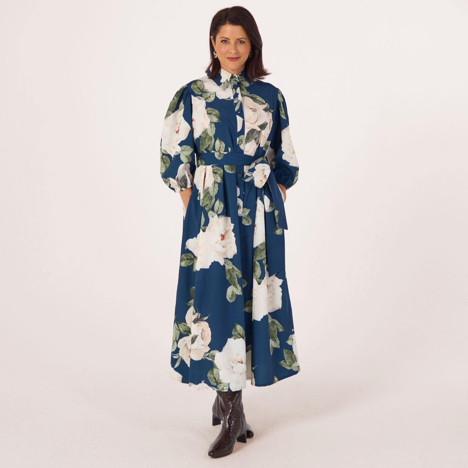 Helene Berman x Katy Winter Floral White Rose Maxi Dress