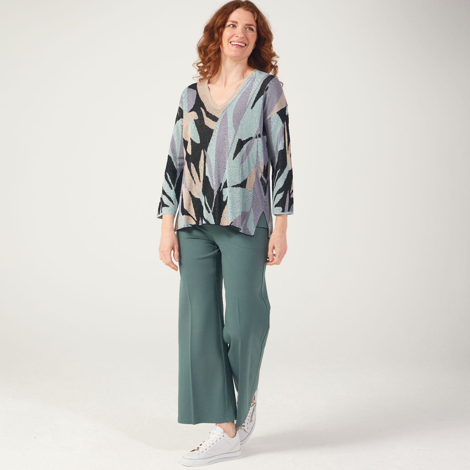 Marla Wynne Collection Patterned Jacquard V Neck Jumper - QVC UK