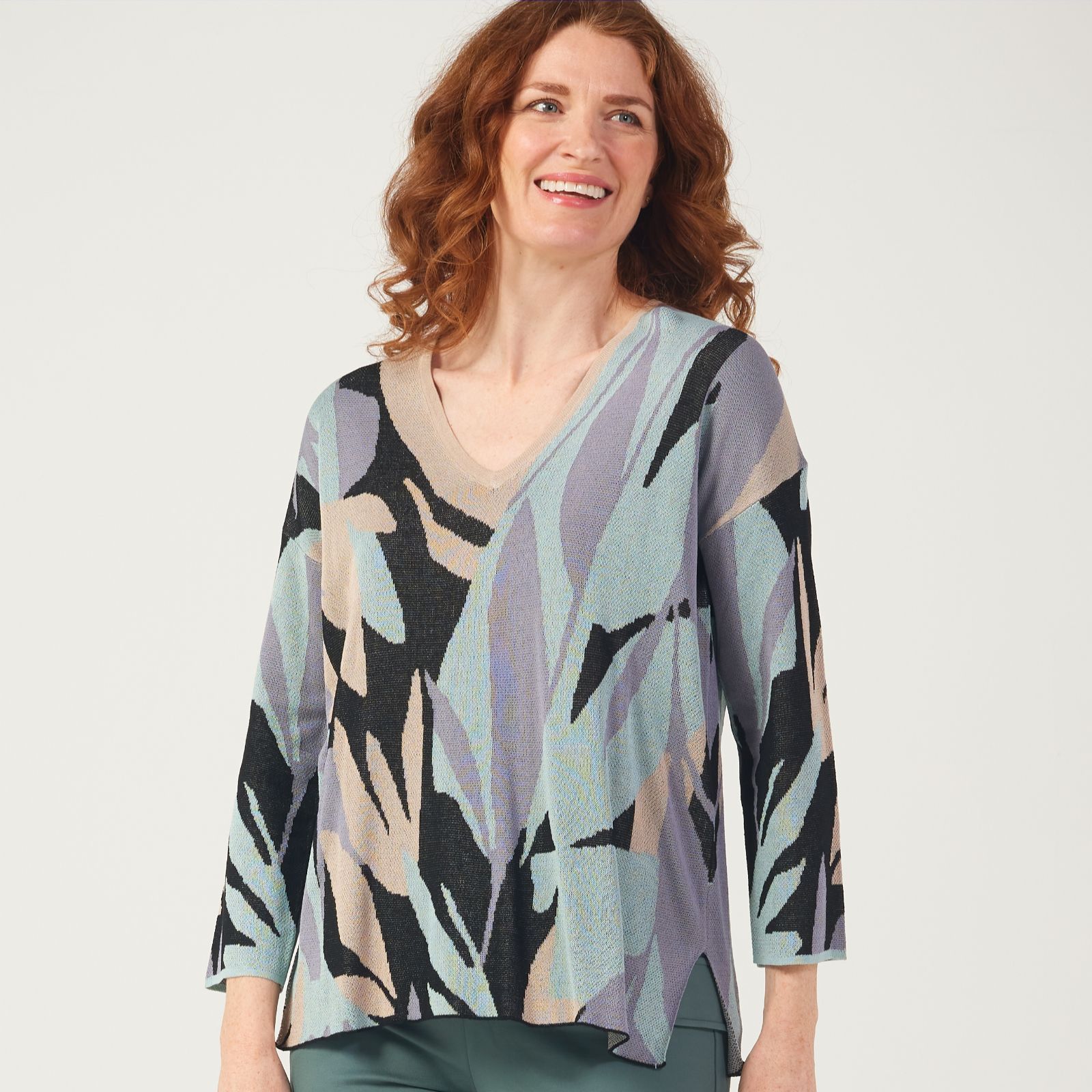 Marla Wynne Collection Patterned Jacquard V Neck Jumper - QVC UK