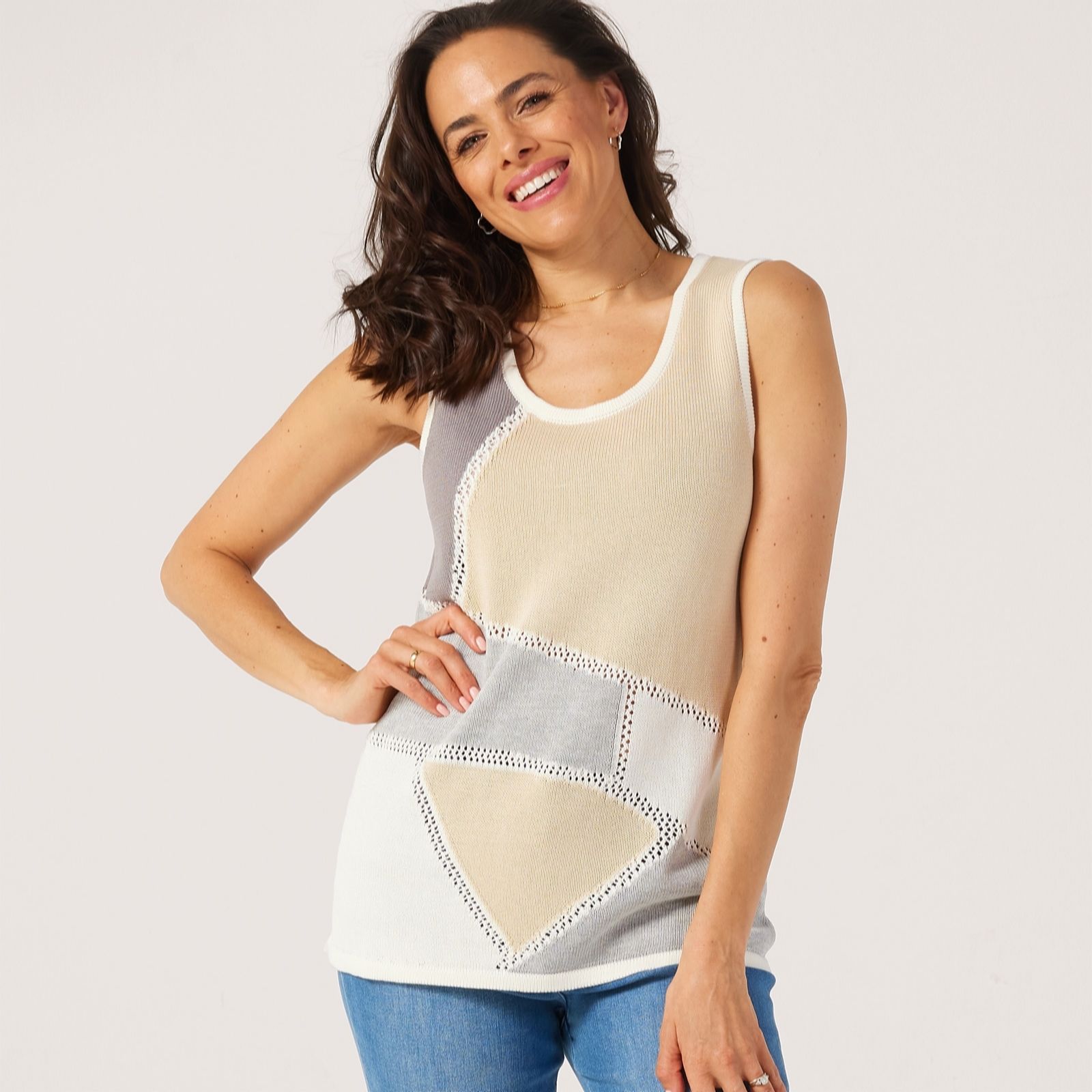 MarlaWynne Intarsia Mixed Stitch Sleeveless Top