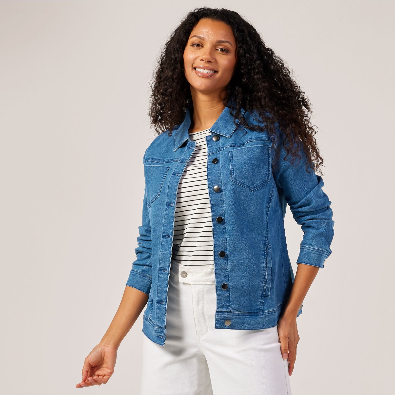 Nina Leonard Denim Jacket With Chest Pockets