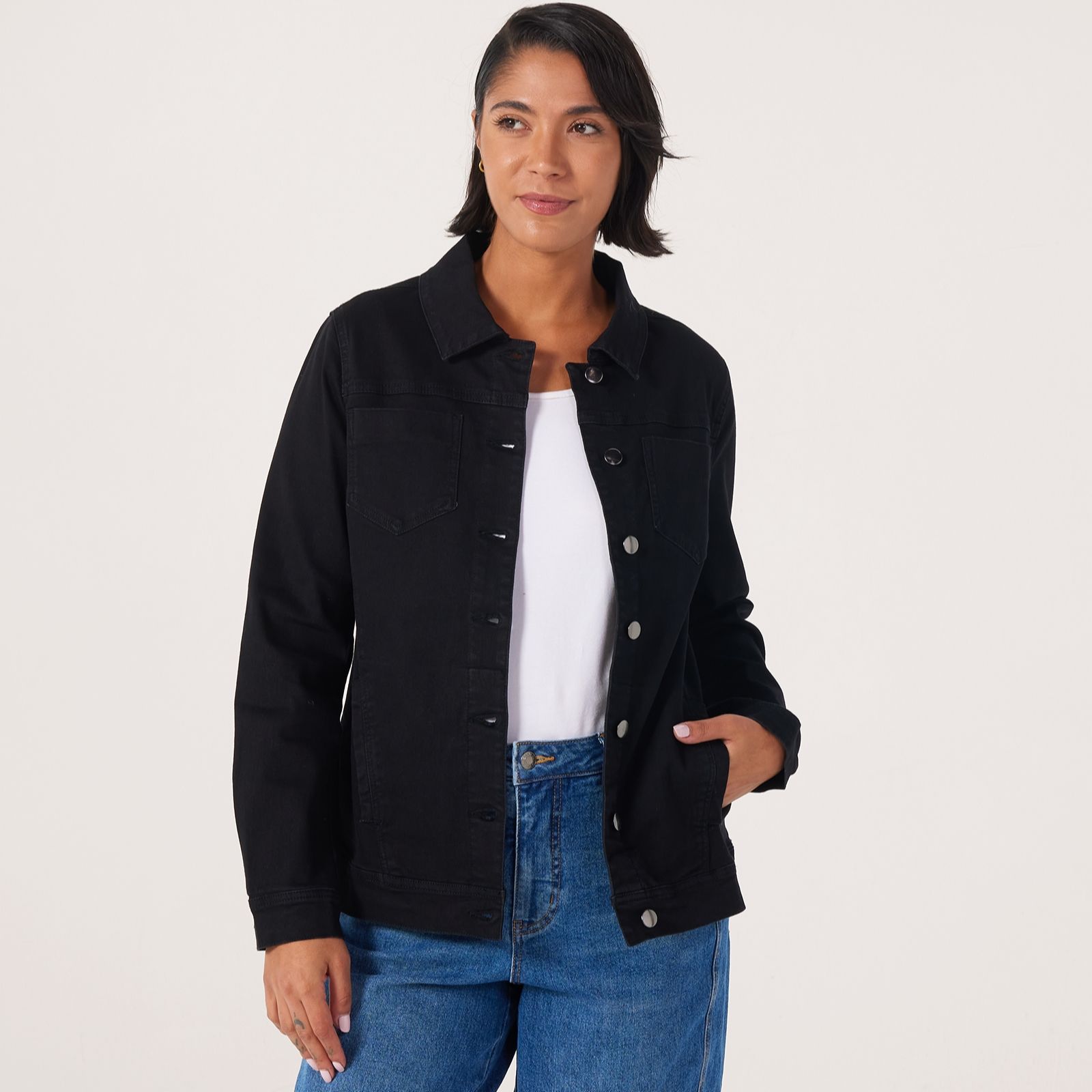 Nina Leonard Denim Jacket With Chest Pockets