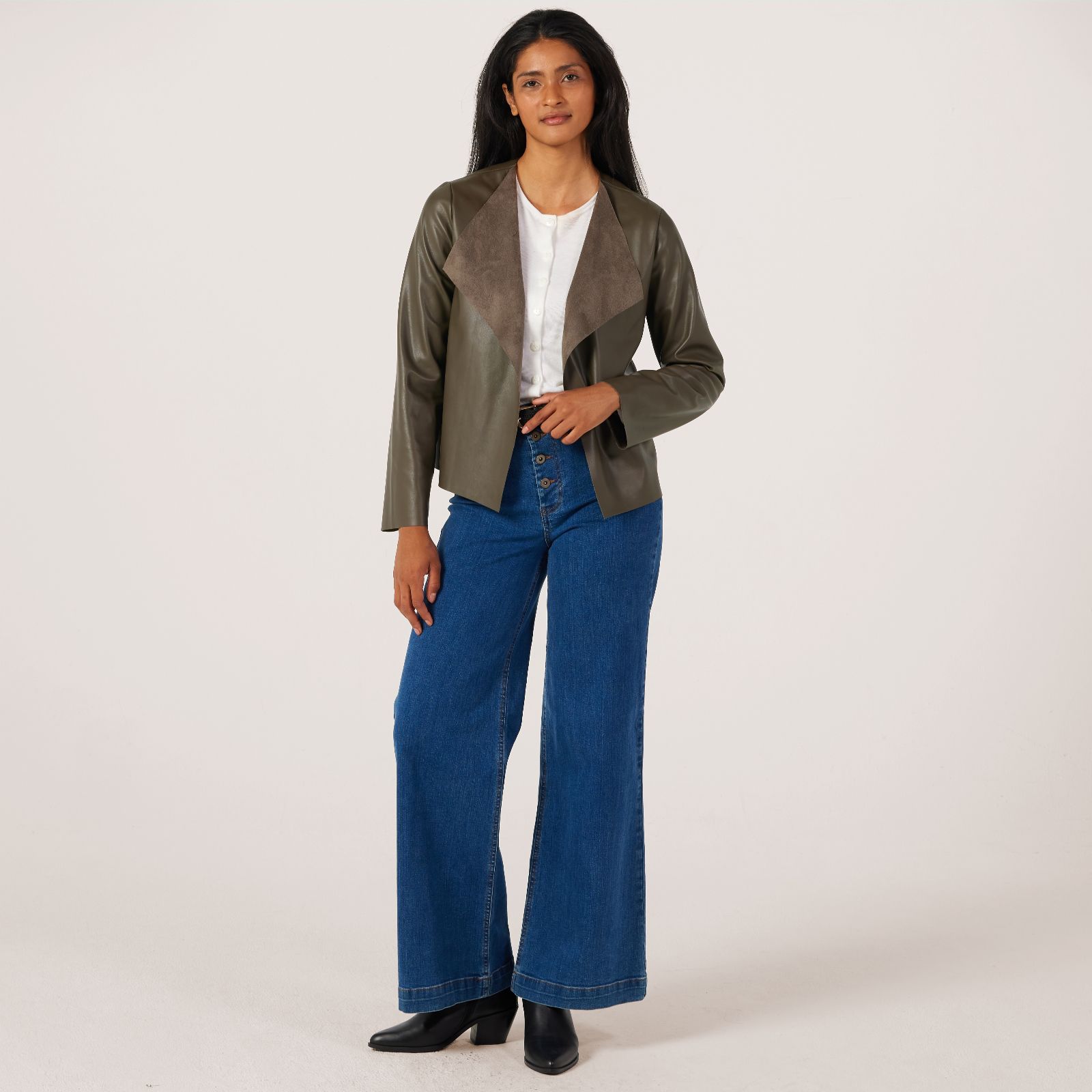 Kim & Co Soft Vegan Leather Edge To Edge Jacket