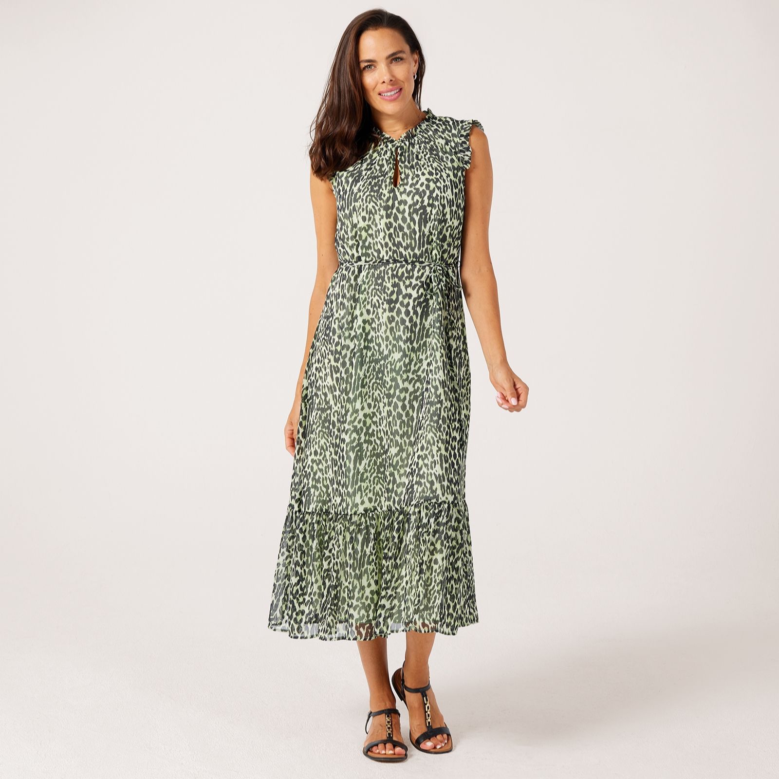 Finery London Rosaline Printed Chiffon Flutter Sleeve Dress