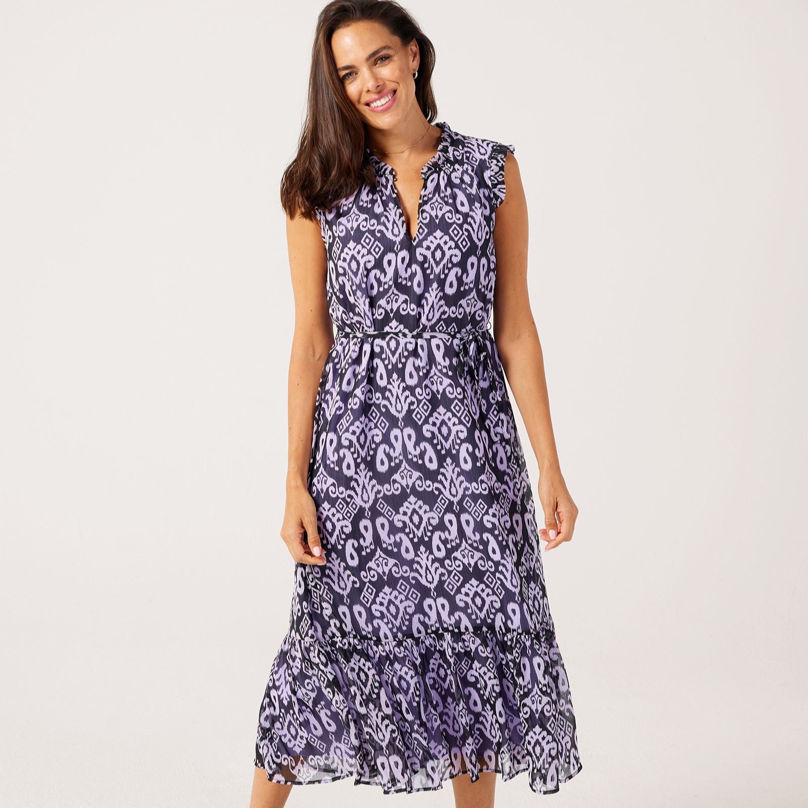Finery London Rosaline Printed Chiffon Flutter Sleeve Dress