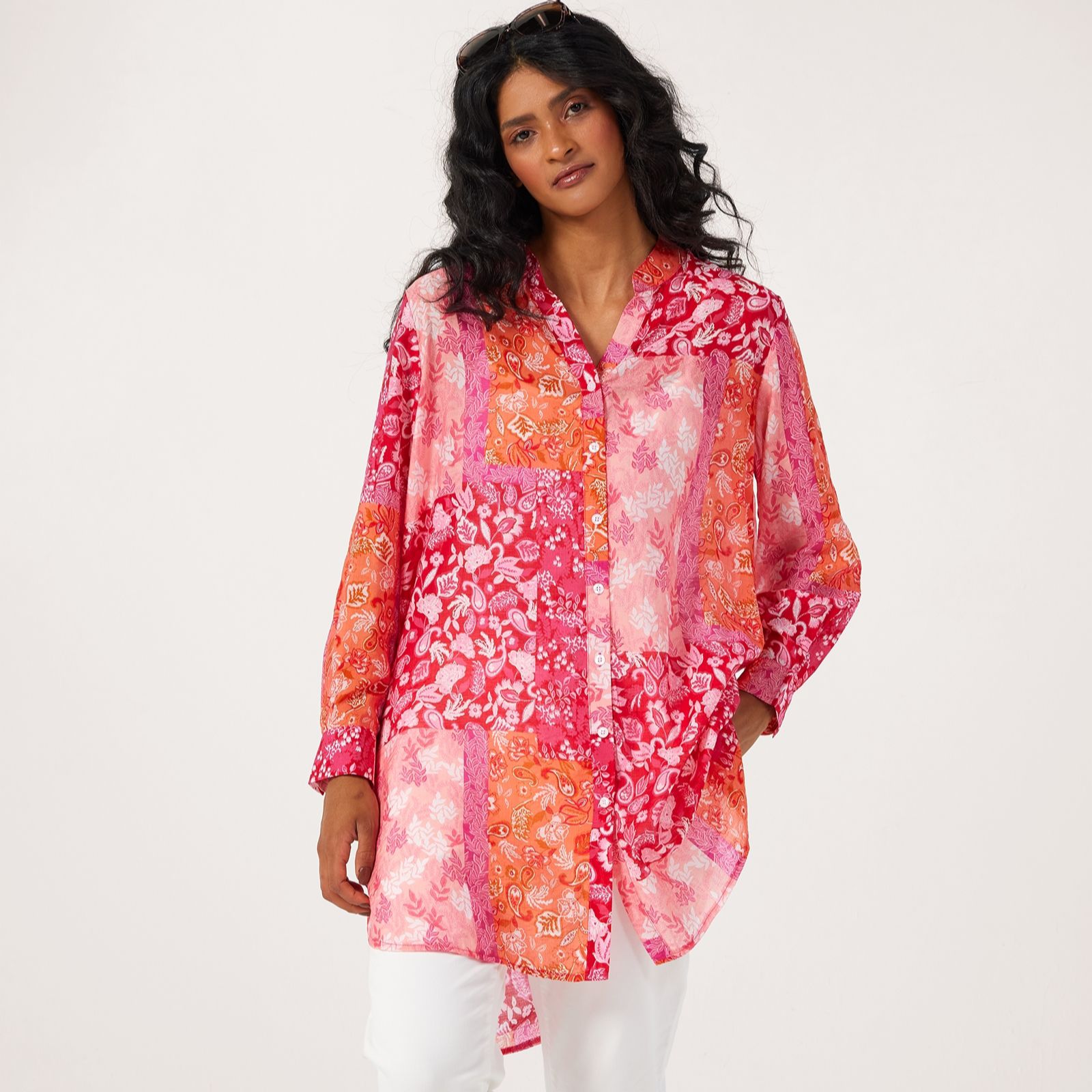 Izabel London Patchwork Long Line Shirt