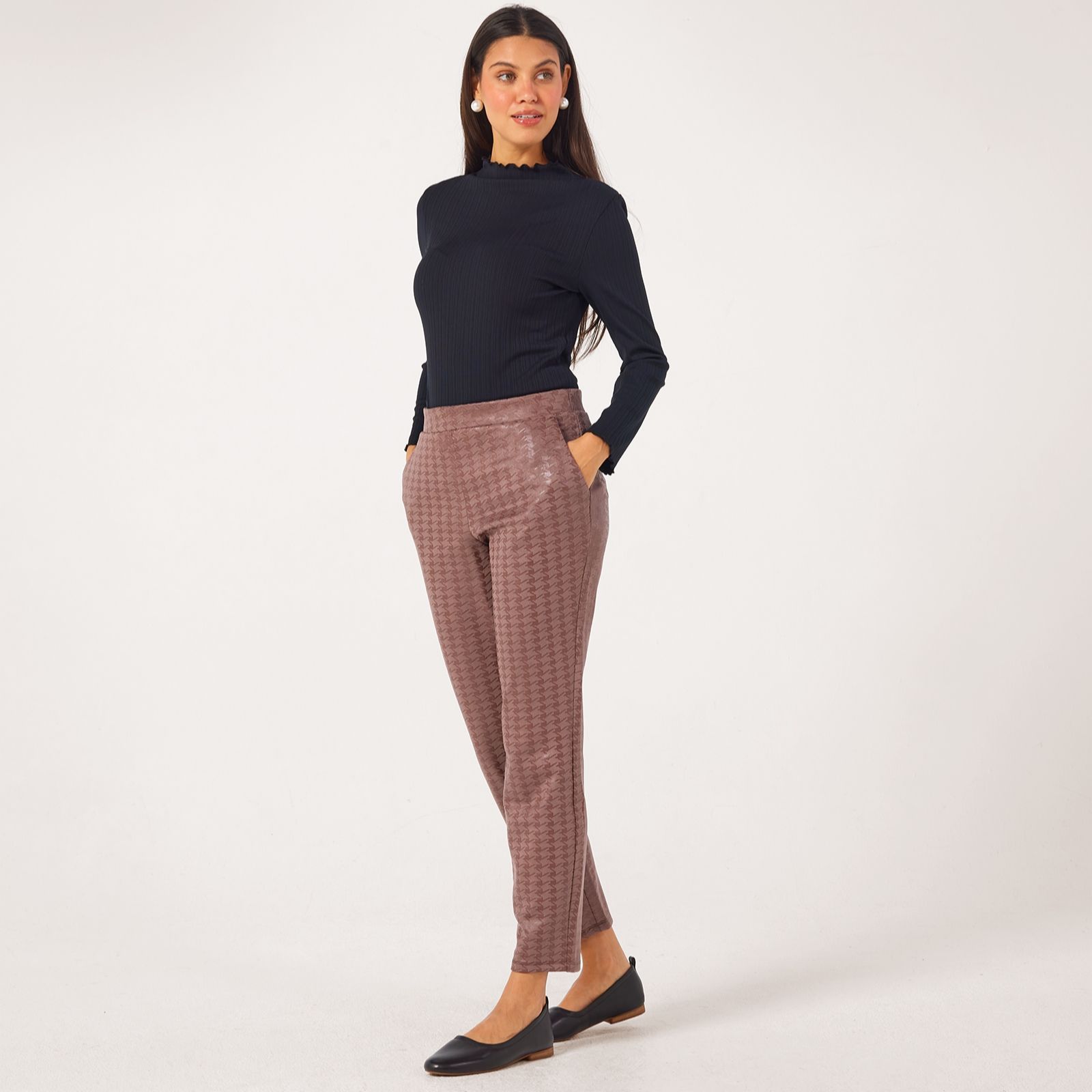 Nina Leonard Scuba Suede Narrow Leg Standard Trousers