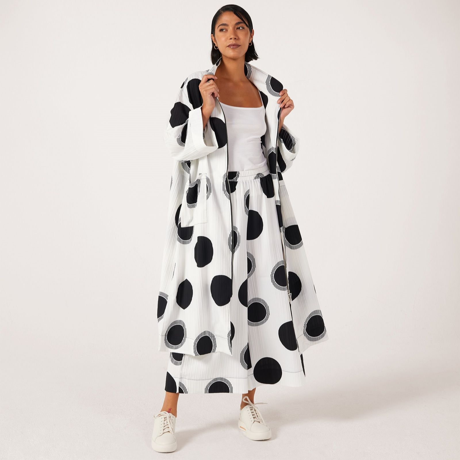 Frank Usher Long Length Textured Spot Woven Zip Through Jacket