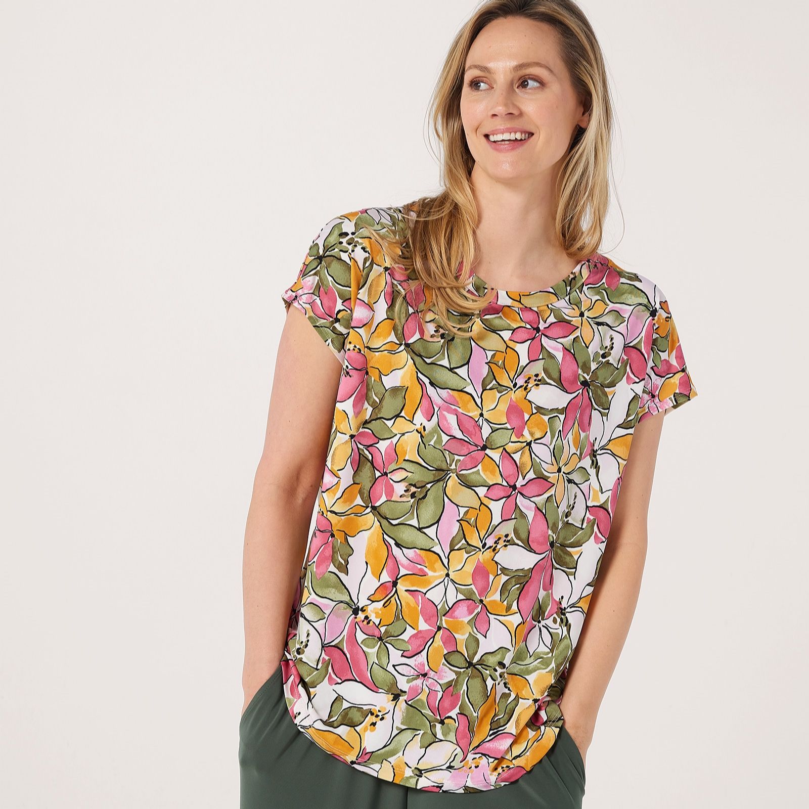 Kim & Co Printed Brazil Jersey Relaxed Short Dolman Sleeve Tunic