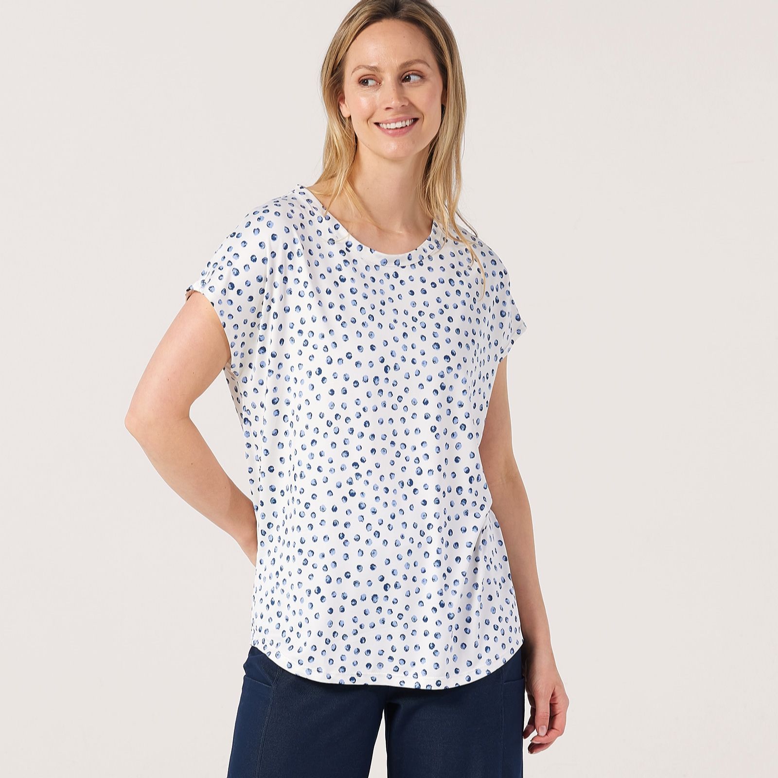 Kim & Co Printed Brazil Jersey Relaxed Short Dolman Sleeve Tunic