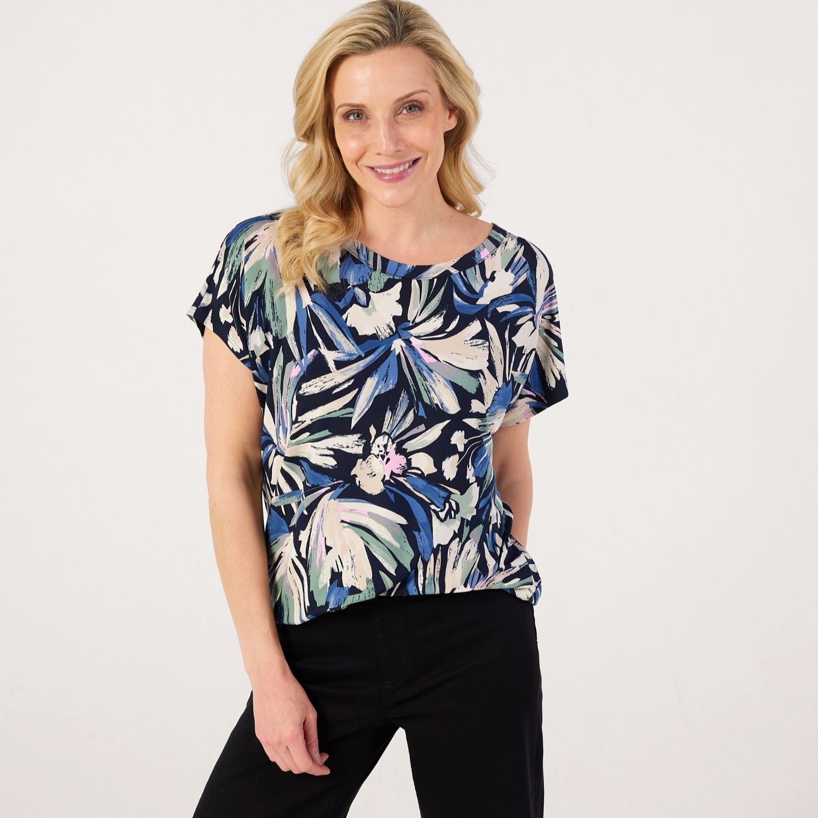 Kim & Co Printed Brazil Jersey Relaxed Short Dolman Sleeve Tunic